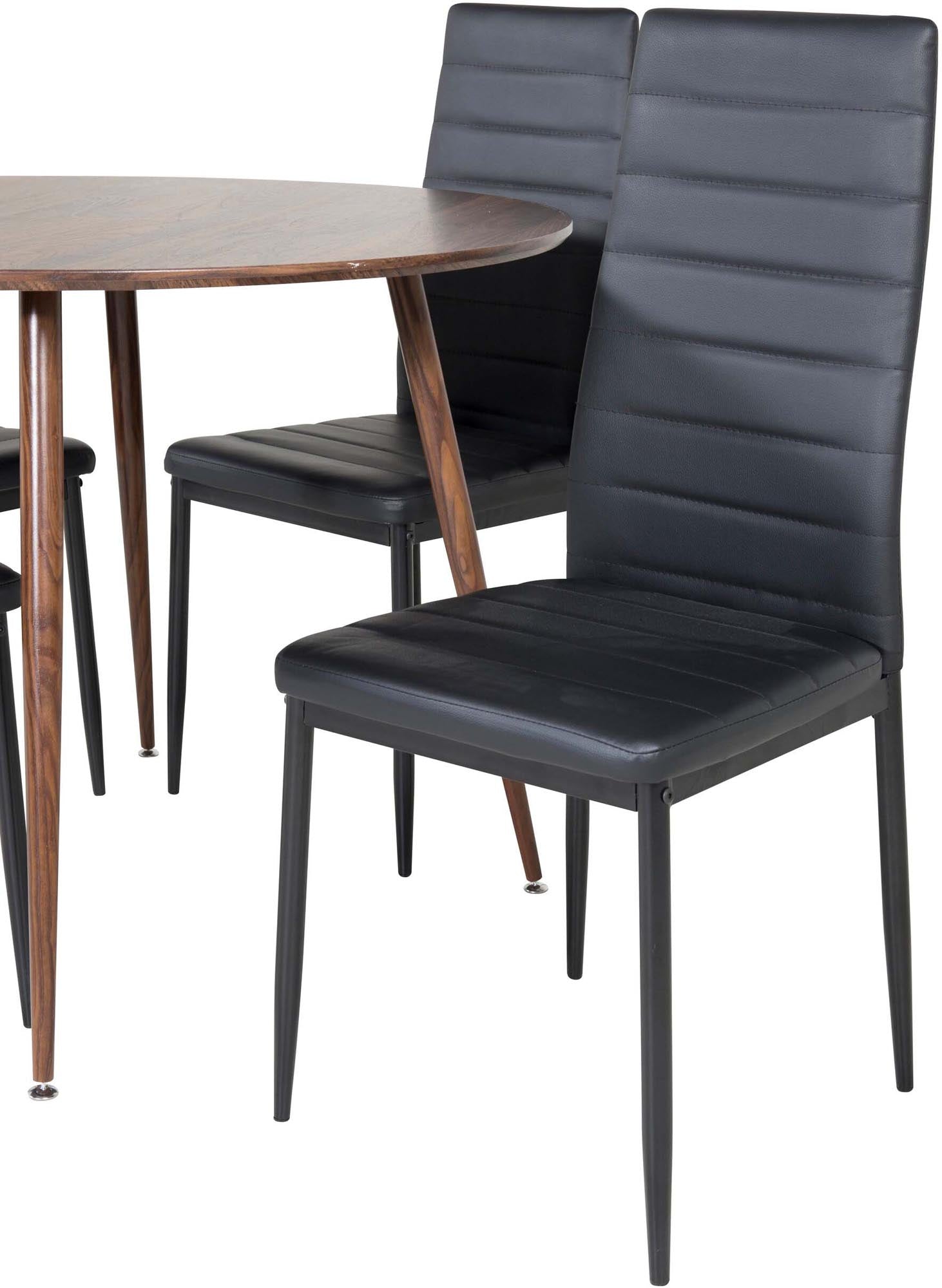 Modernes Plaza Esszimmerset mit 100 cm Tisch und 4 ergonomischen Slim-Stühlen. Ideal für kleine Räume, pflegeleicht und komfortabel.