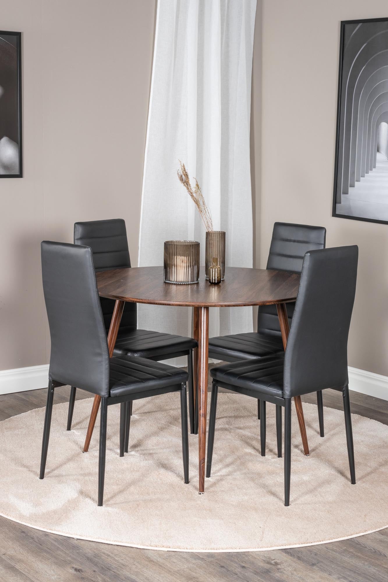 Plaza Esszimmerset + Slim ⌀100cm/4St. in Braun / Schwarz präsentiert im Onlineshop von KAQTU Design AG. Esszimmerset ist von Venture Home