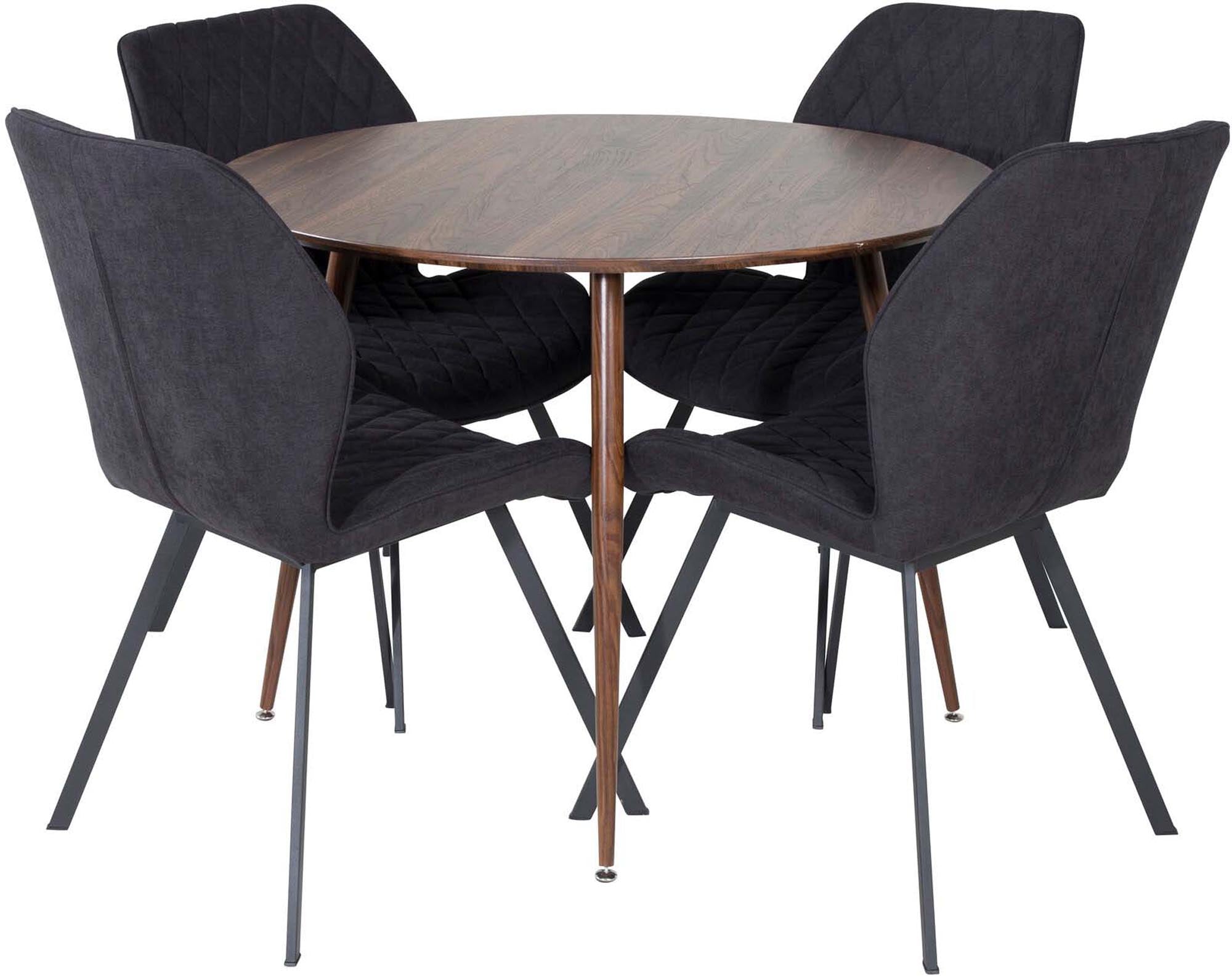 Plaza Esszimmerset + Gemma: Eleganter runder Tisch mit luxuriösen Samtstühlen, ideal für gesellige Abende und stilvolle Einrichtung.