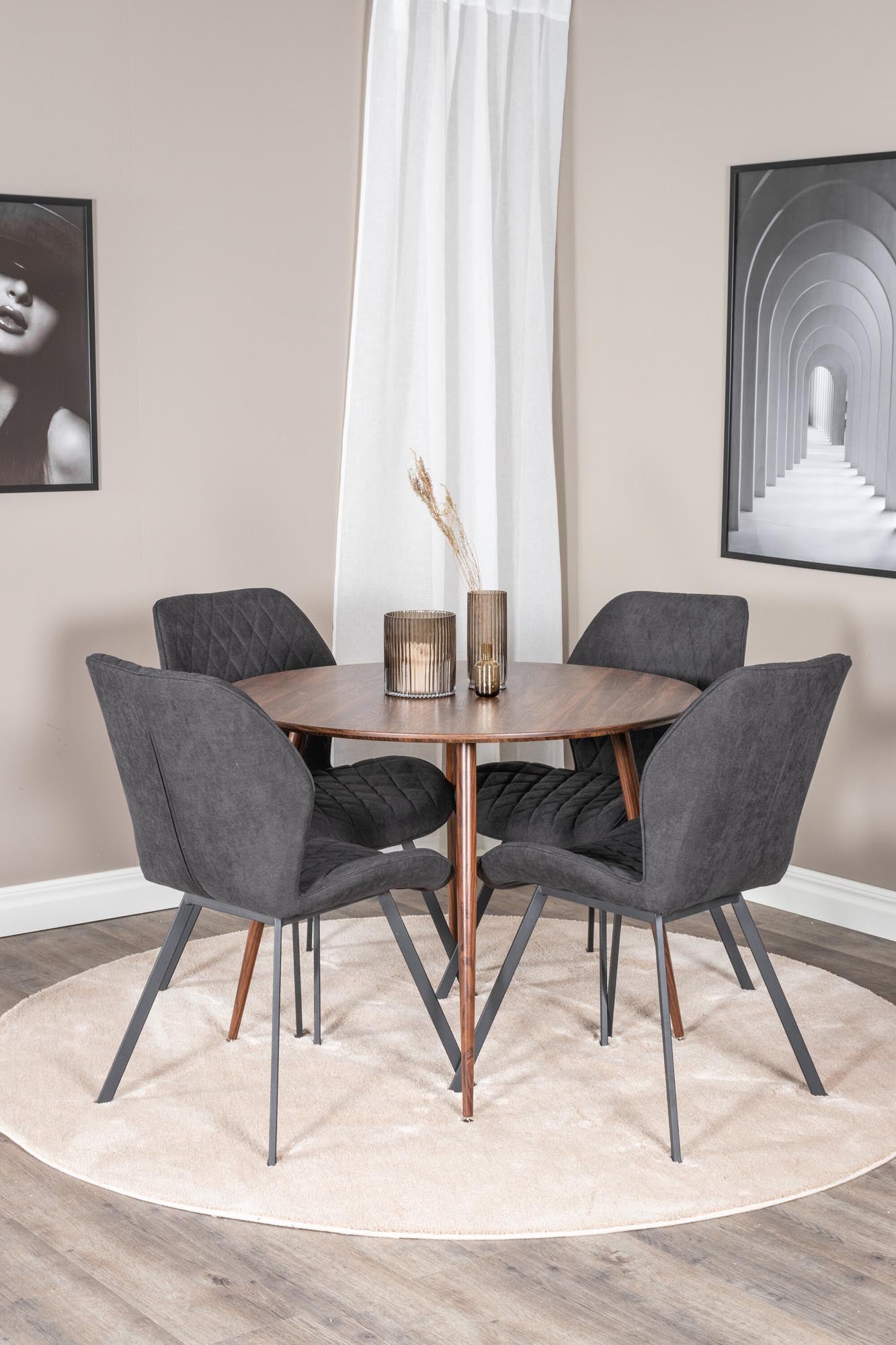 Plaza Esszimmerset + Gemma: Moderner Esstisch mit 100 cm Durchmesser und edlen Samtstühlen für einladende Dinner und stilvolle Akzente.