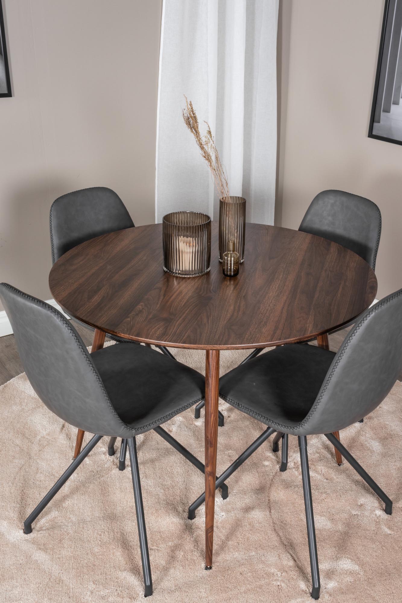 Elegantes Esszimmerset Plaza + Polar: 100cm Tisch mit 4 Stühlen.