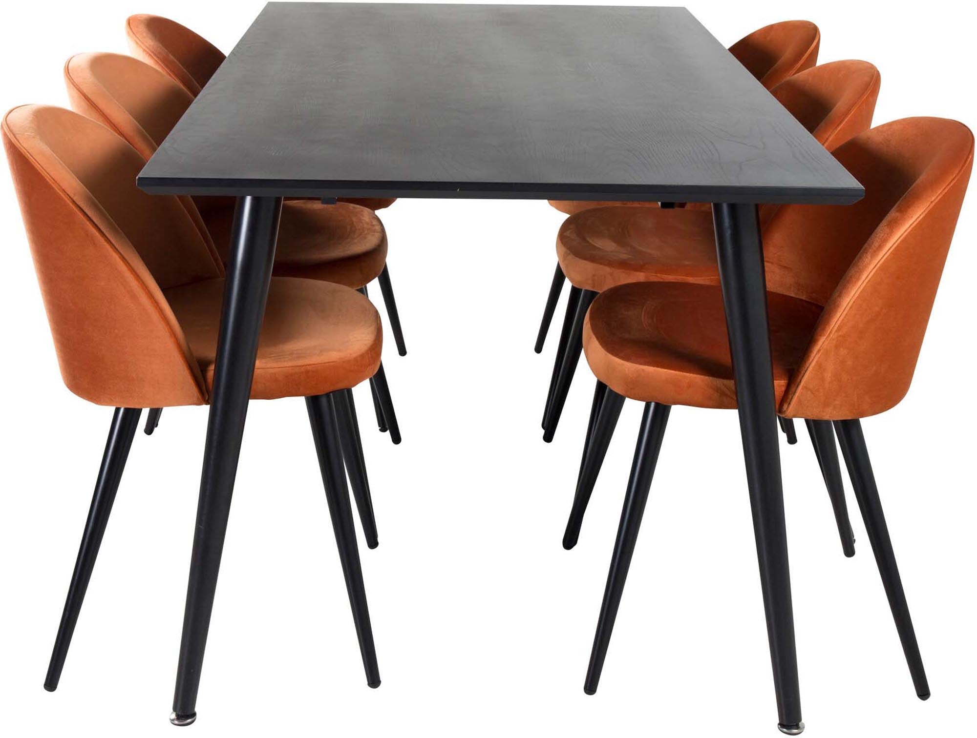 Dipp Esszimmerset + Velvet 180cm/6St. in Schwarz / Orange präsentiert im Onlineshop von KAQTU Design AG. Esszimmerset ist von Venture Home