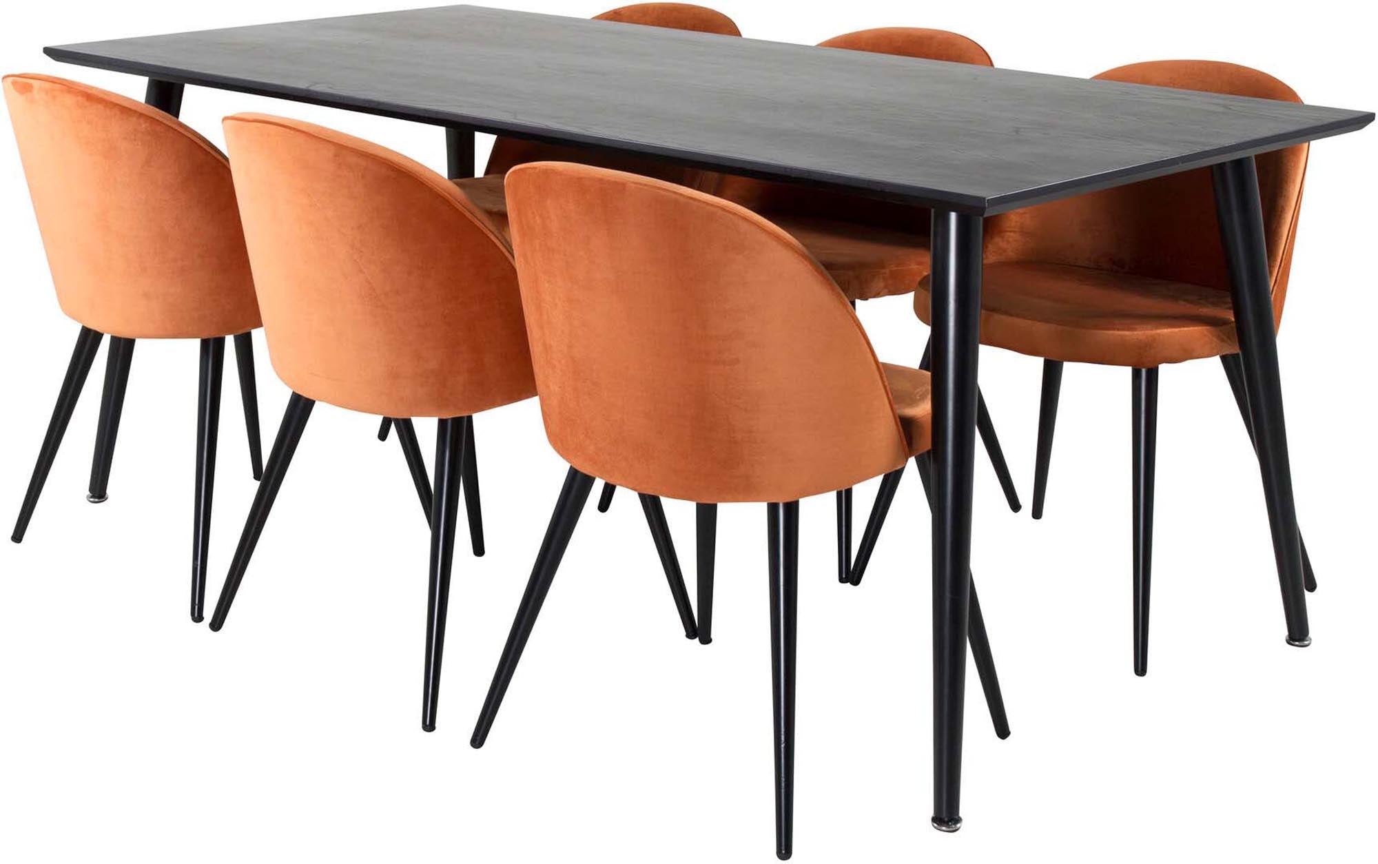 Dipp Esszimmerset + Velvet 180cm/6St. in Schwarz / Orange präsentiert im Onlineshop von KAQTU Design AG. Esszimmerset ist von Venture Home
