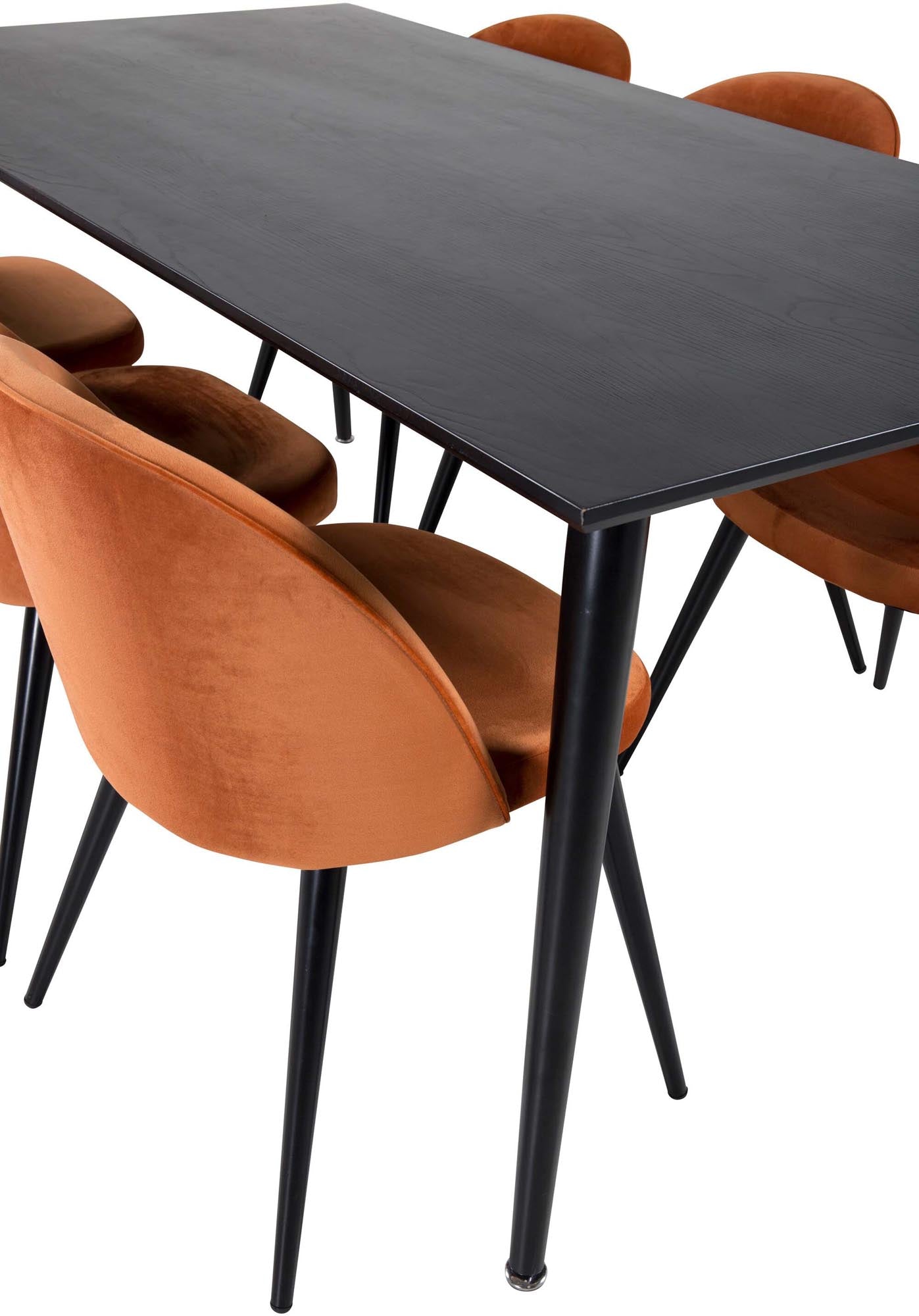 Dipp Esszimmerset + Velvet 180cm/6St. in Schwarz / Orange präsentiert im Onlineshop von KAQTU Design AG. Esszimmerset ist von Venture Home