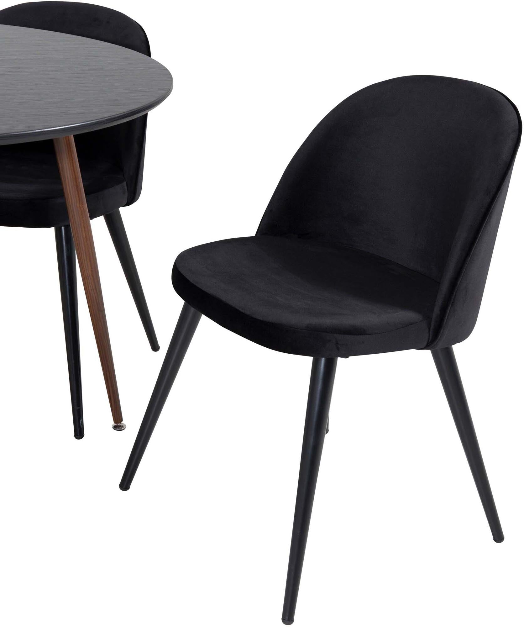 Plaza Esszimerset + Velvet ⌀100cm/4St. in Schwarz / Braun präsentiert im Onlineshop von KAQTU Design AG. Esszimmerset ist von Venture Home