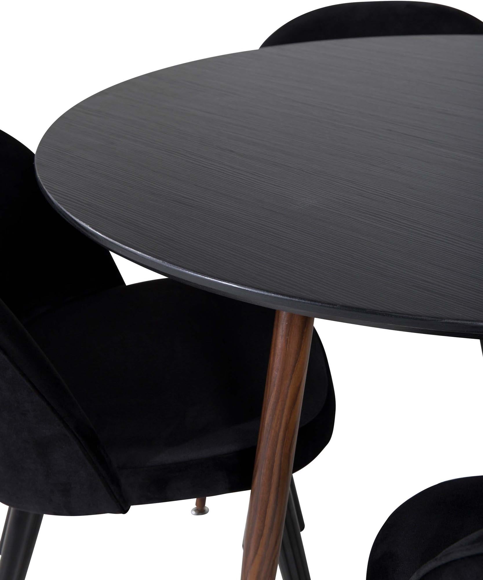 Plaza Esszimerset + Velvet: Stilvolles Esszimmer-Set mit rundem Tisch und 4 komfortablen Samt-Stühlen, perfekt für festliche Zusammenkünfte und elegantes Wohnen.