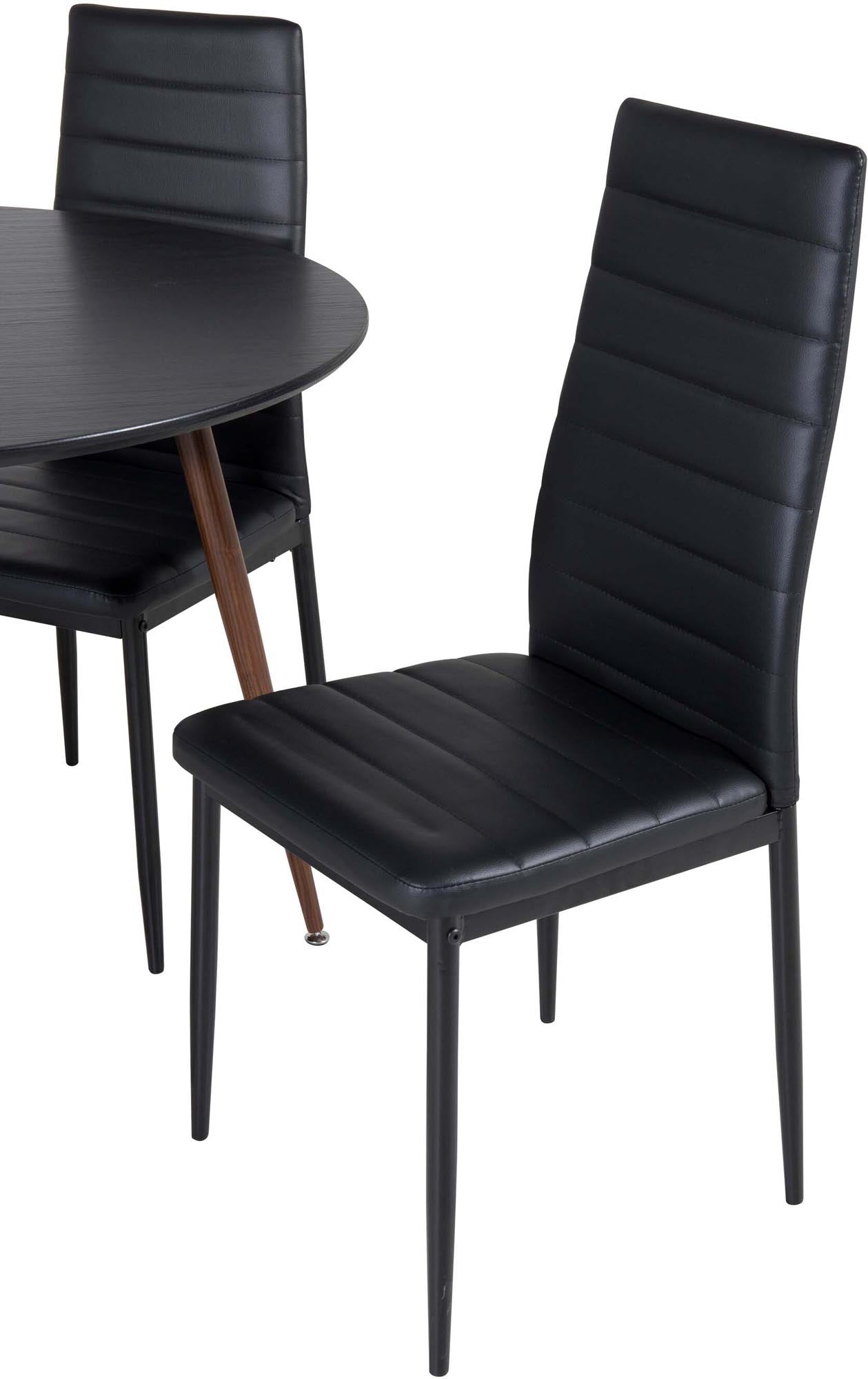 Modernes Esszimmerset mit runden Tisch (⌀100cm) und 4 komfortablen Slim-Stühlen. Ideal für kleine Räume, robust und pflegeleicht.