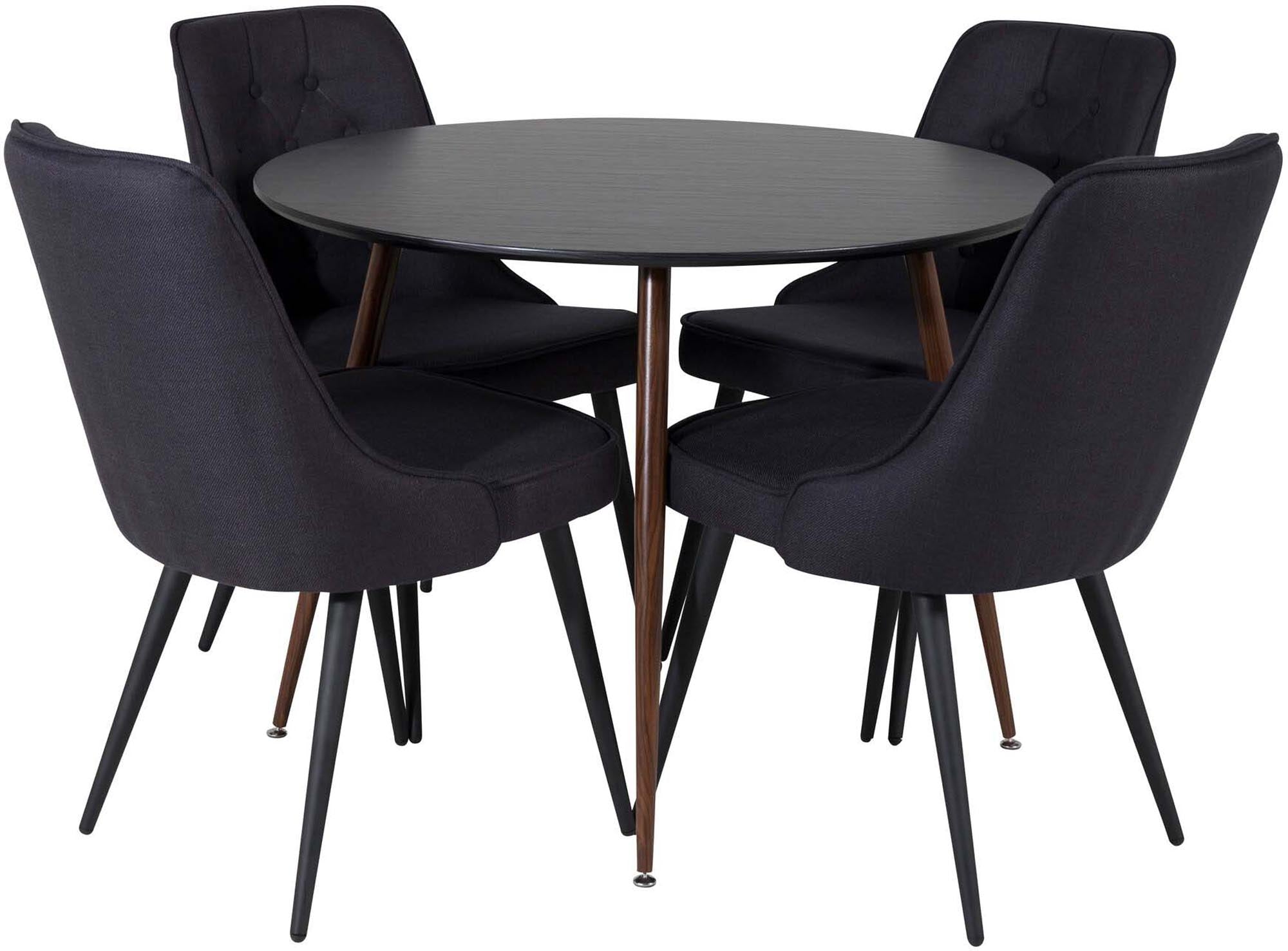 Entdecken Sie das Plaza Esszimerset + Velvet Deluxe von Venture Home: stilvoller runder Esstisch ⌀100cm für 4 Personen, hochwertige Materialien, luxuriöse Stühle.