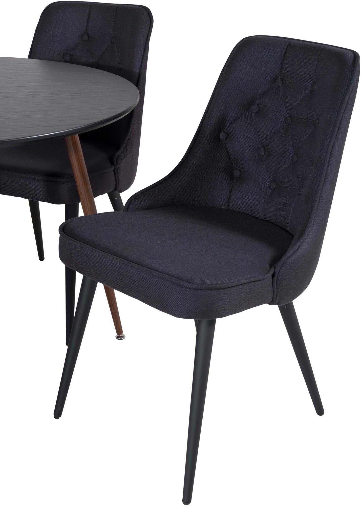 Stilvolles Esszimerset Plaza mit Velvet Deluxe Stühlen, 100 cm Durchmesser, für 4 Personen. Perfekt für gesellige Anlässe und modernes Wohnen.