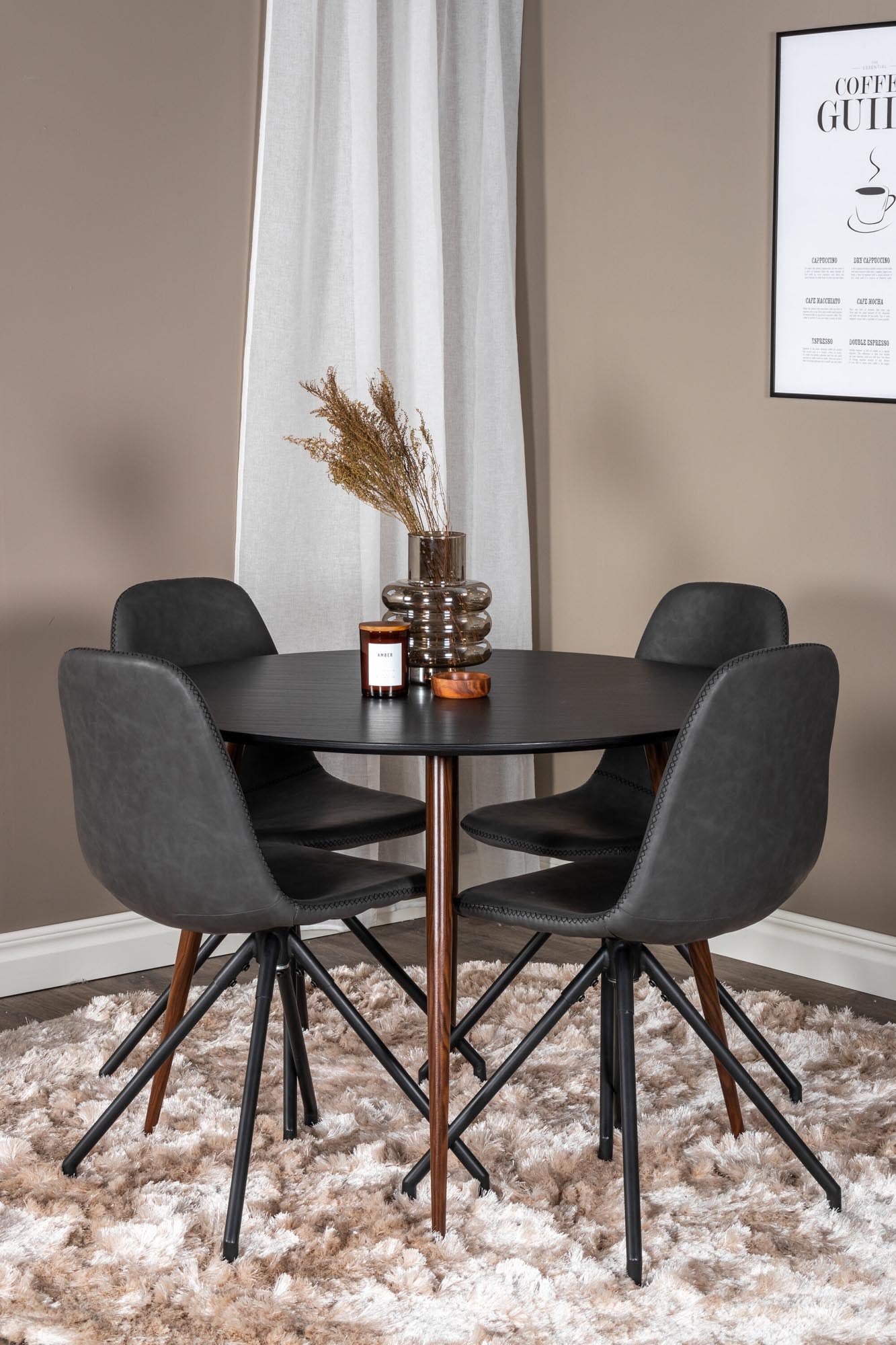Plaza Esszimmerset + Polar ⌀100cm/4St. in Schwarz präsentiert im Onlineshop von KAQTU Design AG. Esszimmerset ist von Venture Home