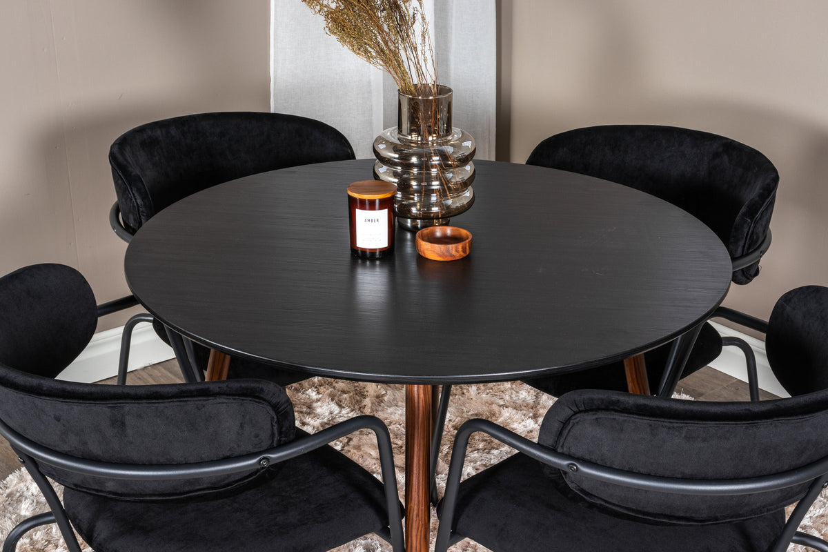 Plaza Esszimmerset + Arrow ⌀100cm/4St. in Schwarz präsentiert im Onlineshop von KAQTU Design AG. Esszimmerset ist von Venture Home