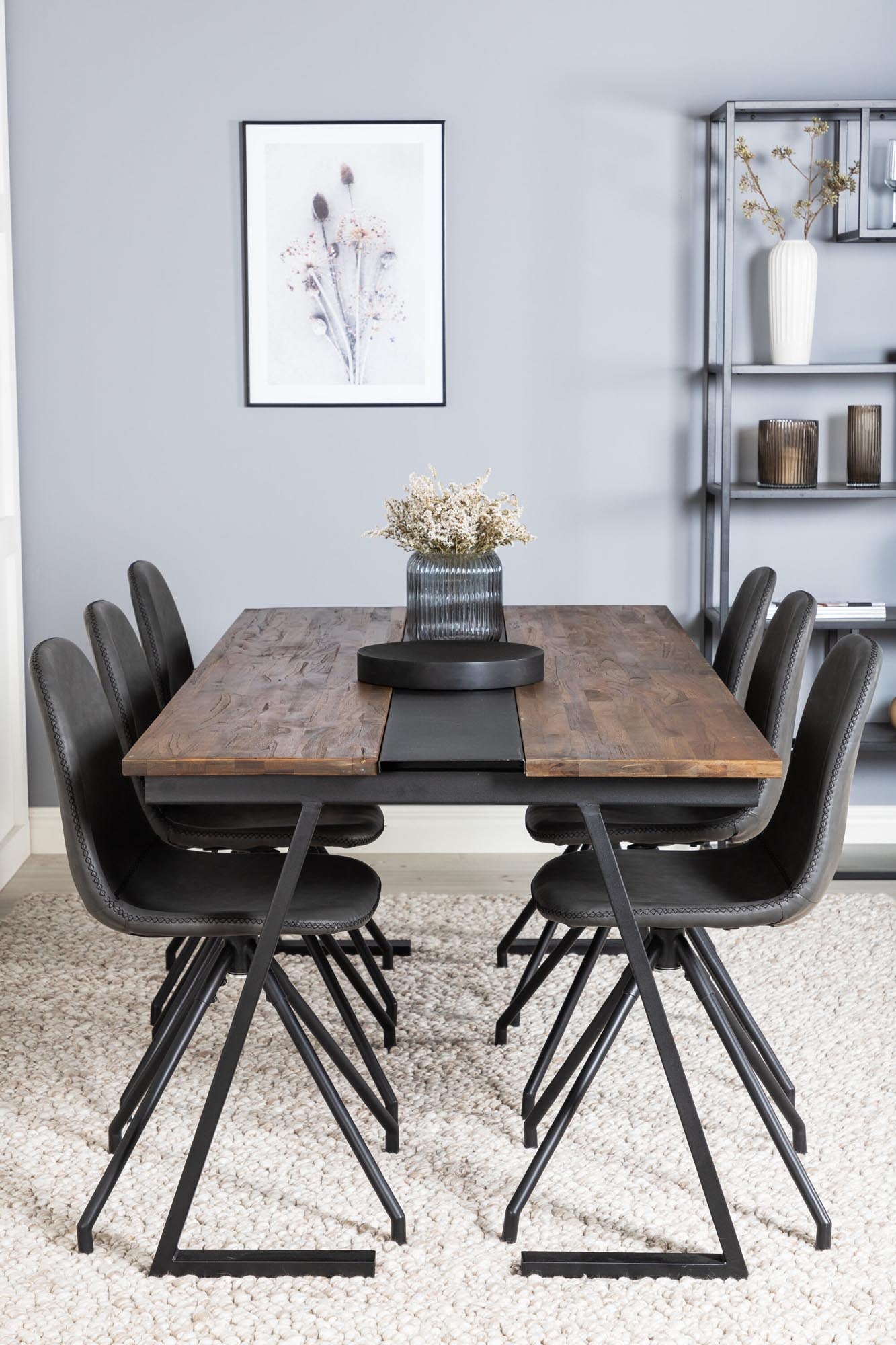 Jakarta Esszimmerset + Polar 200cm/6St. in Schwarz präsentiert im Onlineshop von KAQTU Design AG. Esszimmerset ist von Venture Home