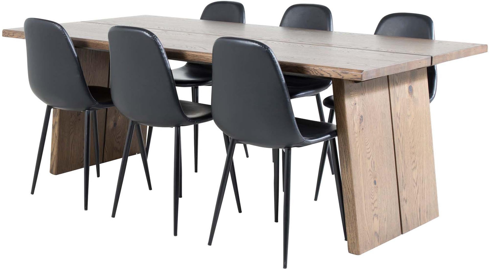Stilvolles Logger Esszimmerset mit 210 cm ausziehbarem Tisch und ergonomischen Polar-Stühlen, ideal für gemütliche Familienessen und festliche Anlässe.