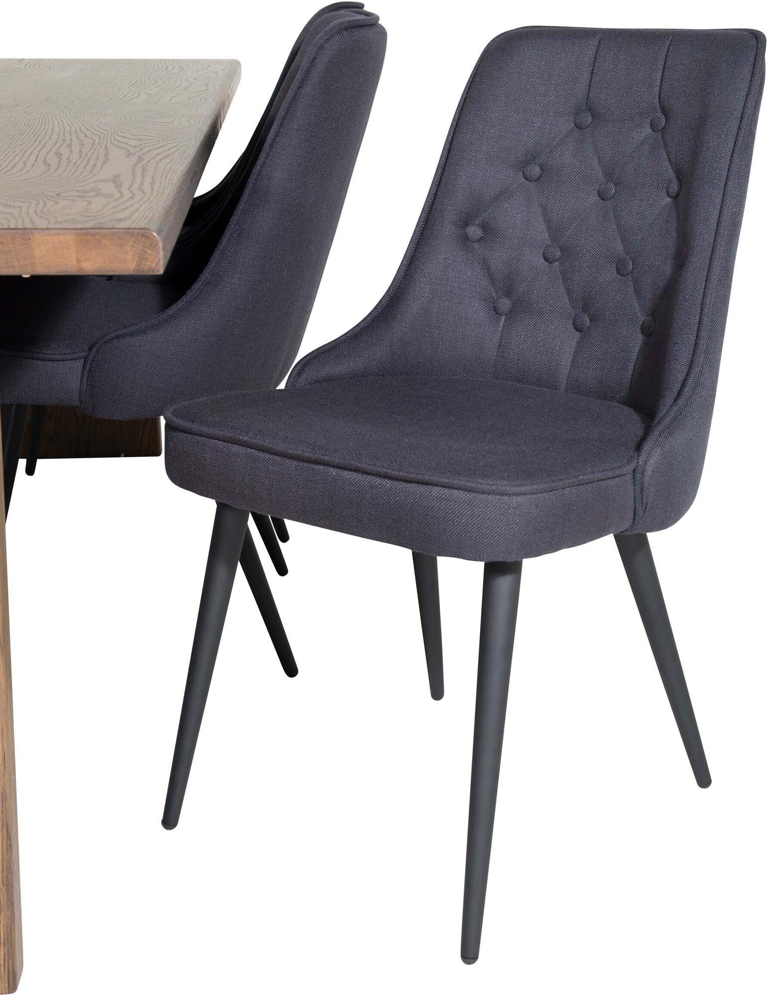 Stilvolles Logger Esszimmerset 210cm für gesellige Abende. Bequeme Velvet-Stühle und rustikale Holzoptik schaffen einladende Atmosphäre.