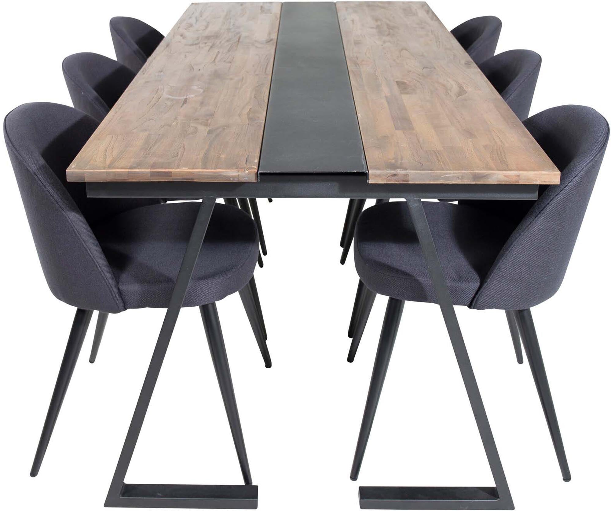 Jakarta Esszimmerset + Velvet 200cm/6St. in Schwarz präsentiert im Onlineshop von KAQTU Design AG. Esszimmerset ist von Venture Home