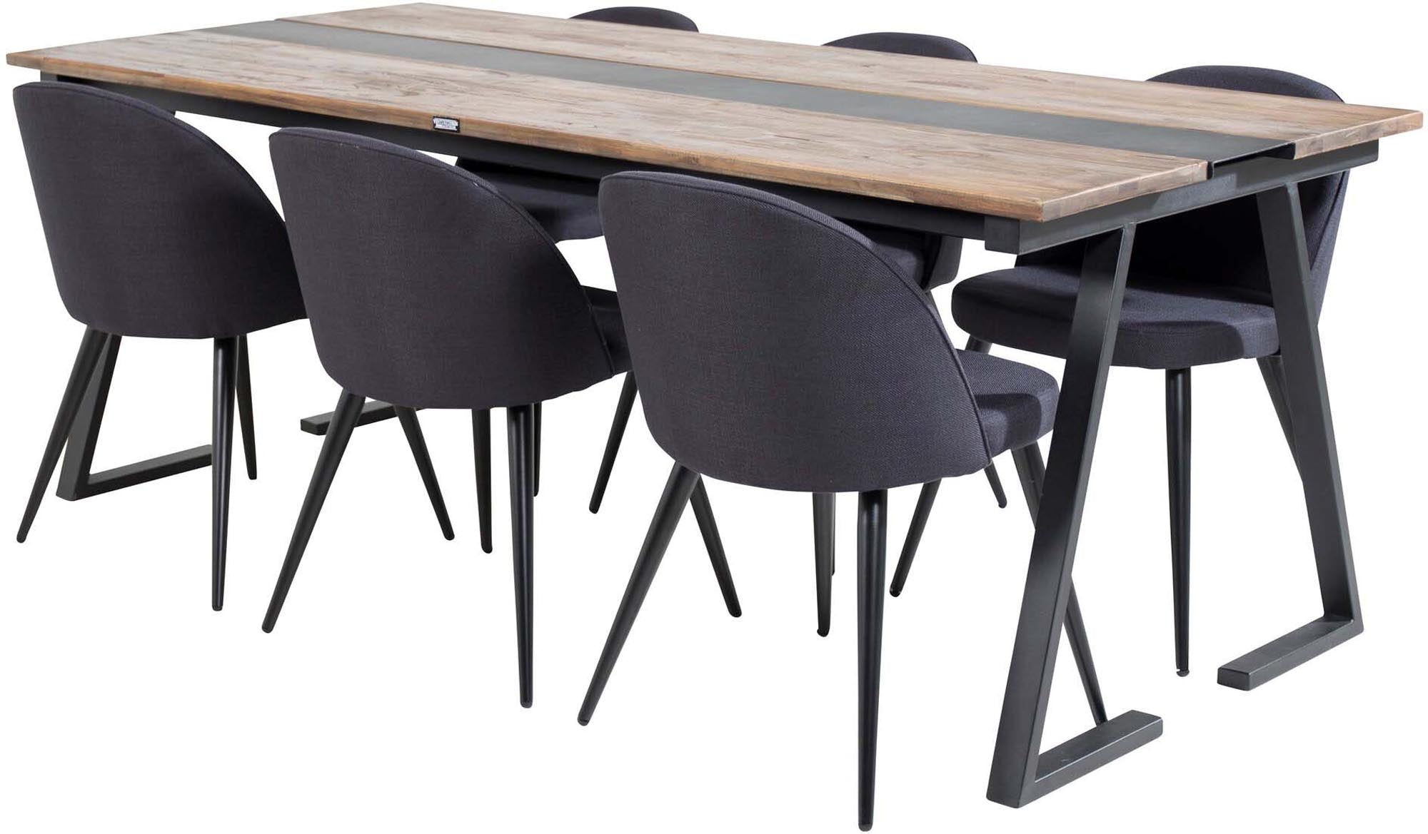 Jakarta Esszimmerset + Velvet 200cm/6St. in Schwarz präsentiert im Onlineshop von KAQTU Design AG. Esszimmerset ist von Venture Home