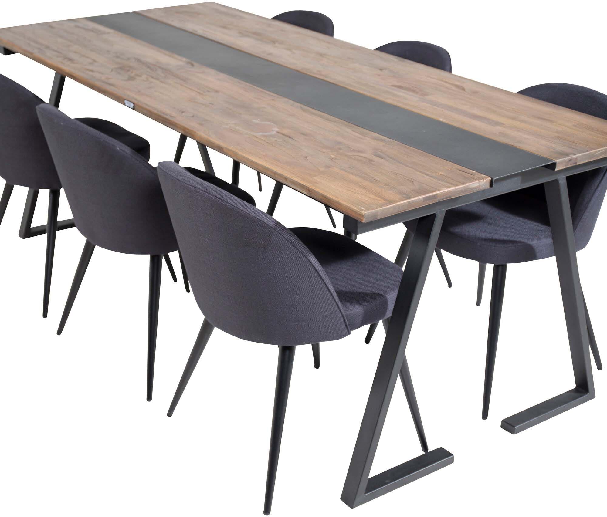 Entdecken Sie das Jakarta Esszimmerset + Velvet von Venture Home: Einladendes Design, ergonomische Stühle und Platz für 6 Personen.