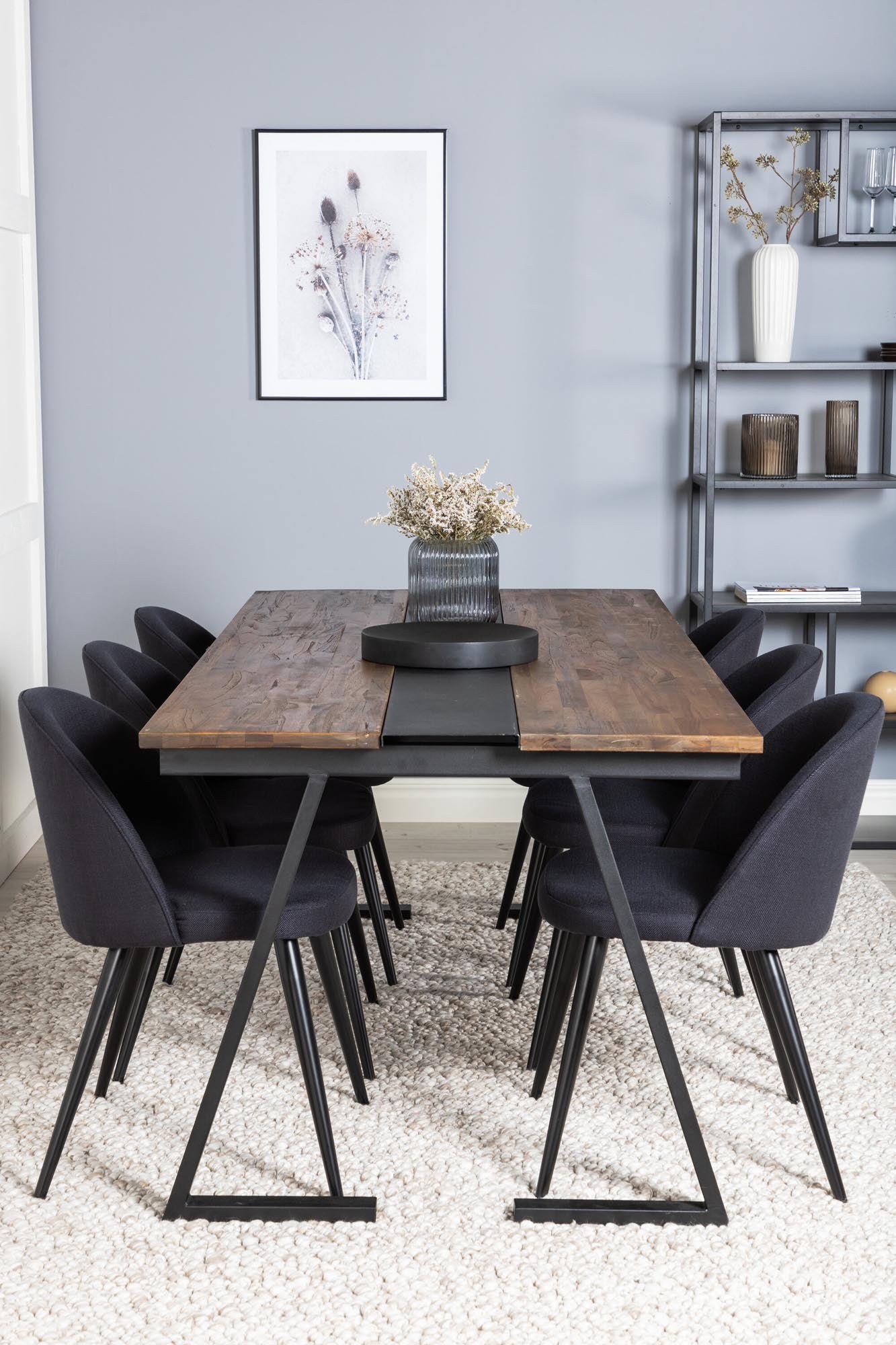 Jakarta Esszimmerset + Velvet 200cm/6St. in Schwarz präsentiert im Onlineshop von KAQTU Design AG. Esszimmerset ist von Venture Home