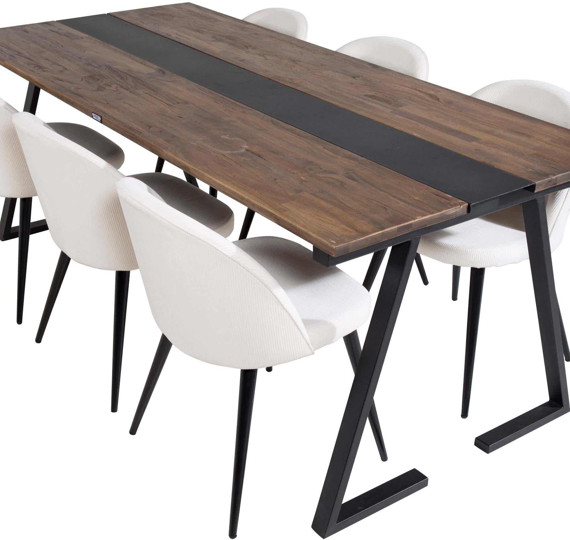 Jakarta Esszimmerset + Velvet 200cm/6St. in Schwarz-Weiss präsentiert im Onlineshop von KAQTU Design AG. Esszimmerset ist von Venture Home