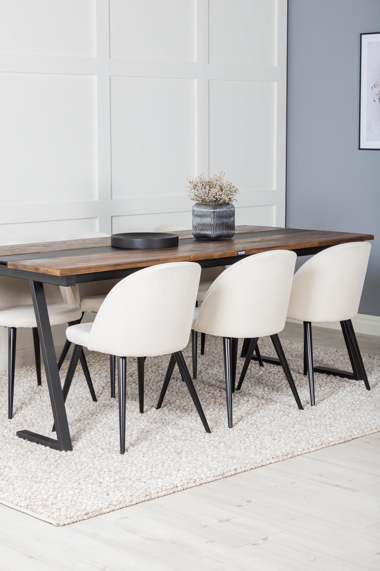 Jakarta Esszimmerset + Velvet 200cm/6St. in Schwarz-Weiss präsentiert im Onlineshop von KAQTU Design AG. Esszimmerset ist von Venture Home