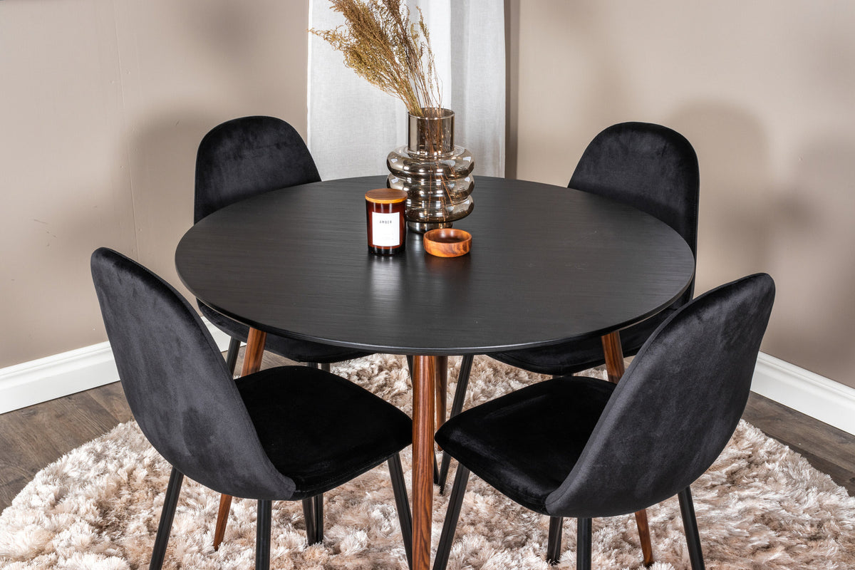 Plaza Esszimmerset + Polar ⌀100cm/4St. in Schwarz / Braun präsentiert im Onlineshop von KAQTU Design AG. Esszimmerset ist von Venture Home