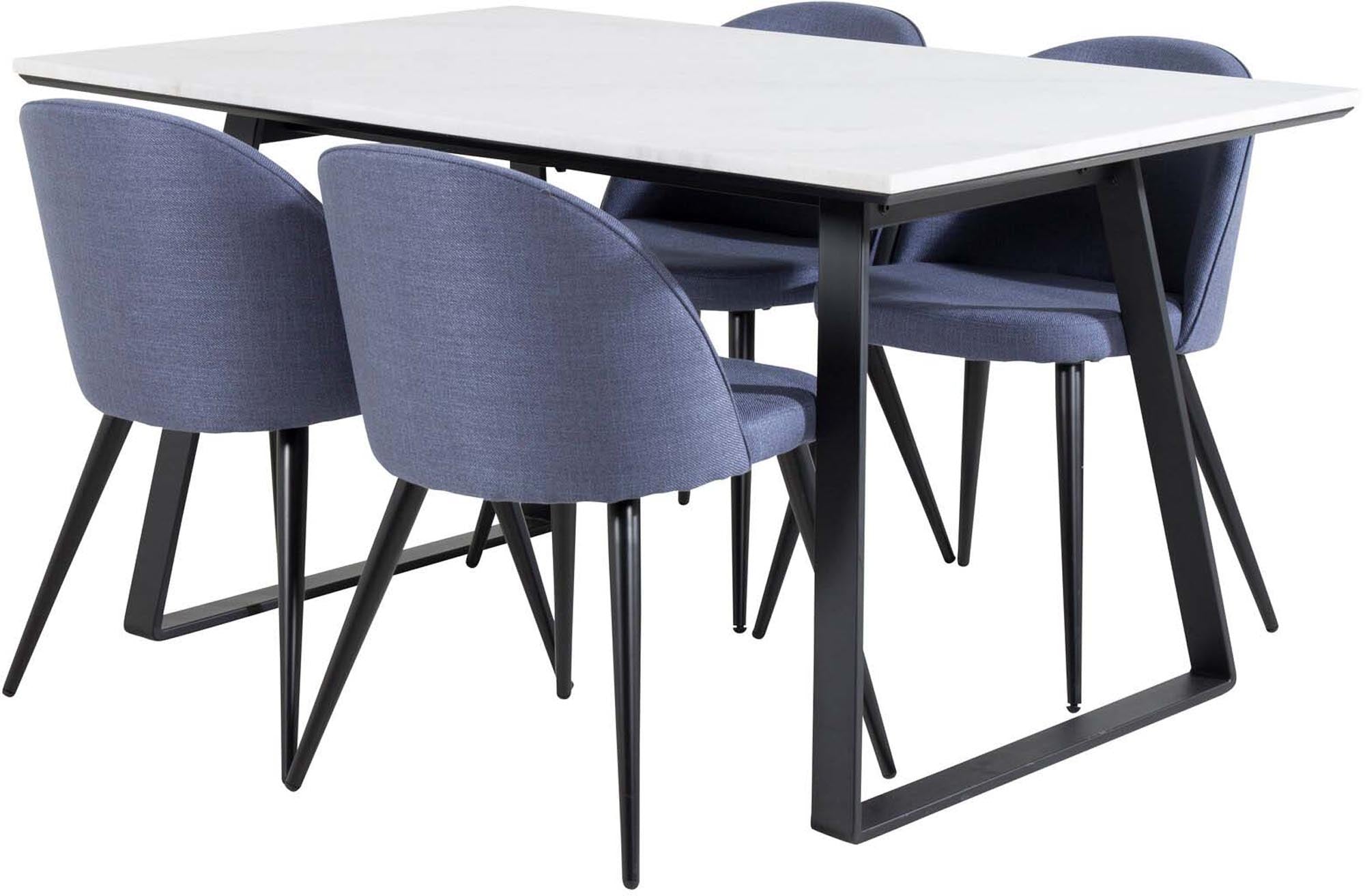 Entdecken Sie das Estelle Esszimmerset von Venture Home: Moderner Esstisch und stilvolle Velvet-Stühle für gesellige Momente.