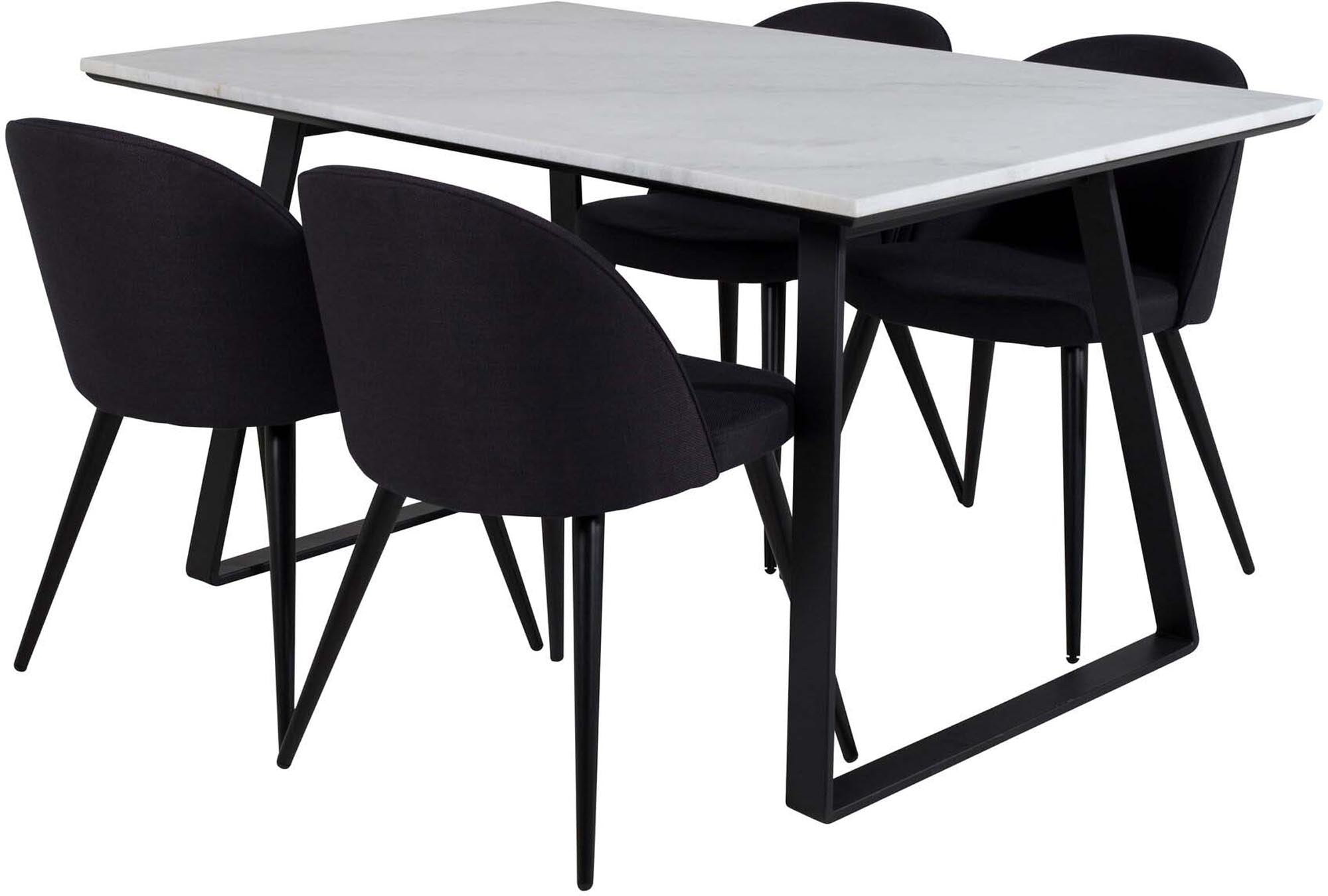 Entdecken Sie das Estelle Esszimmerset von Venture Home: Moderner Esstisch und stilvolle Velvet-Stühle für gesellige Momente.