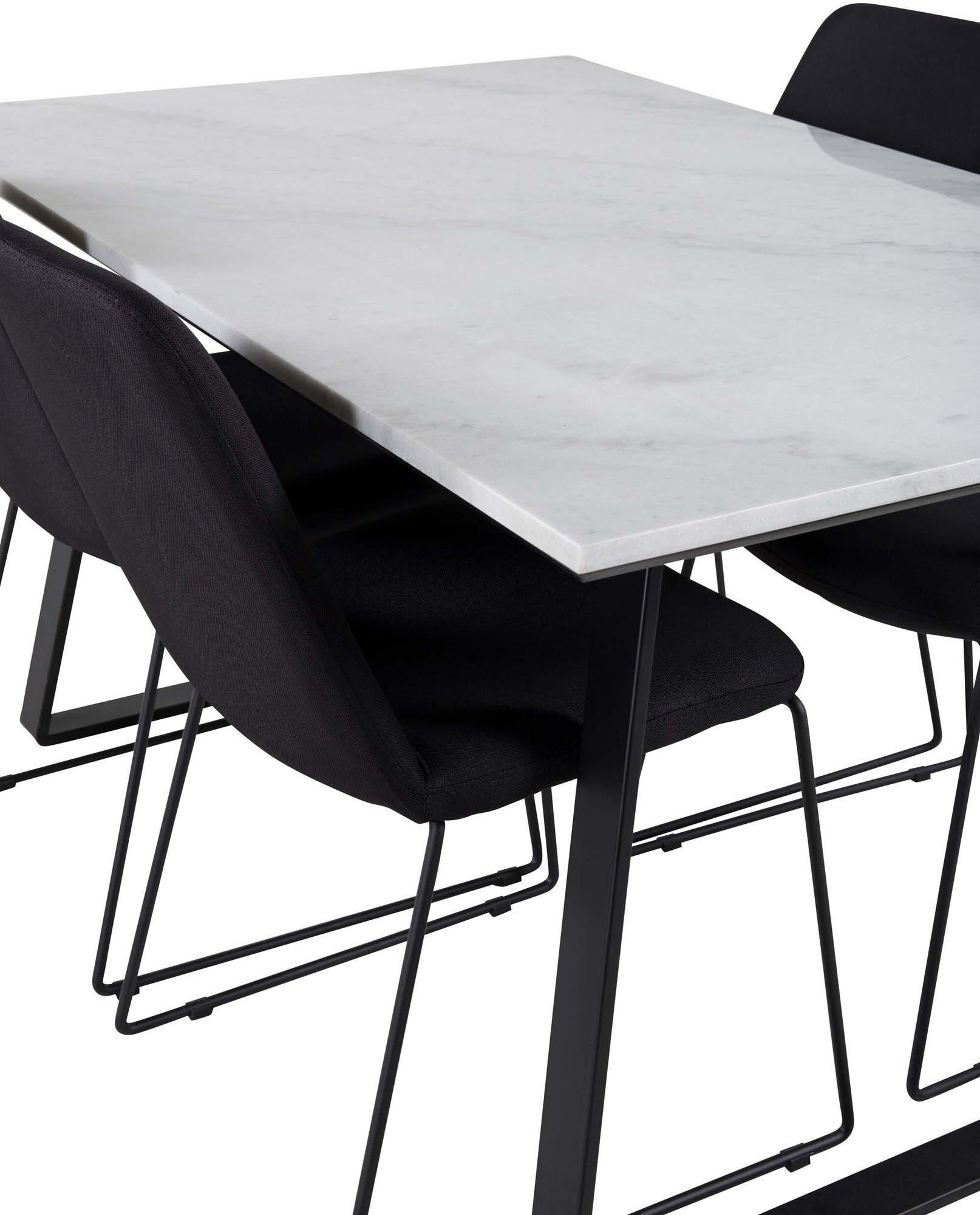 Stilvolles Estelle Esszimmerset mit 140cm Marmor-Tisch und 4 komfortablen Muce Stühlen. Perfekt für elegante Esszimmer.
