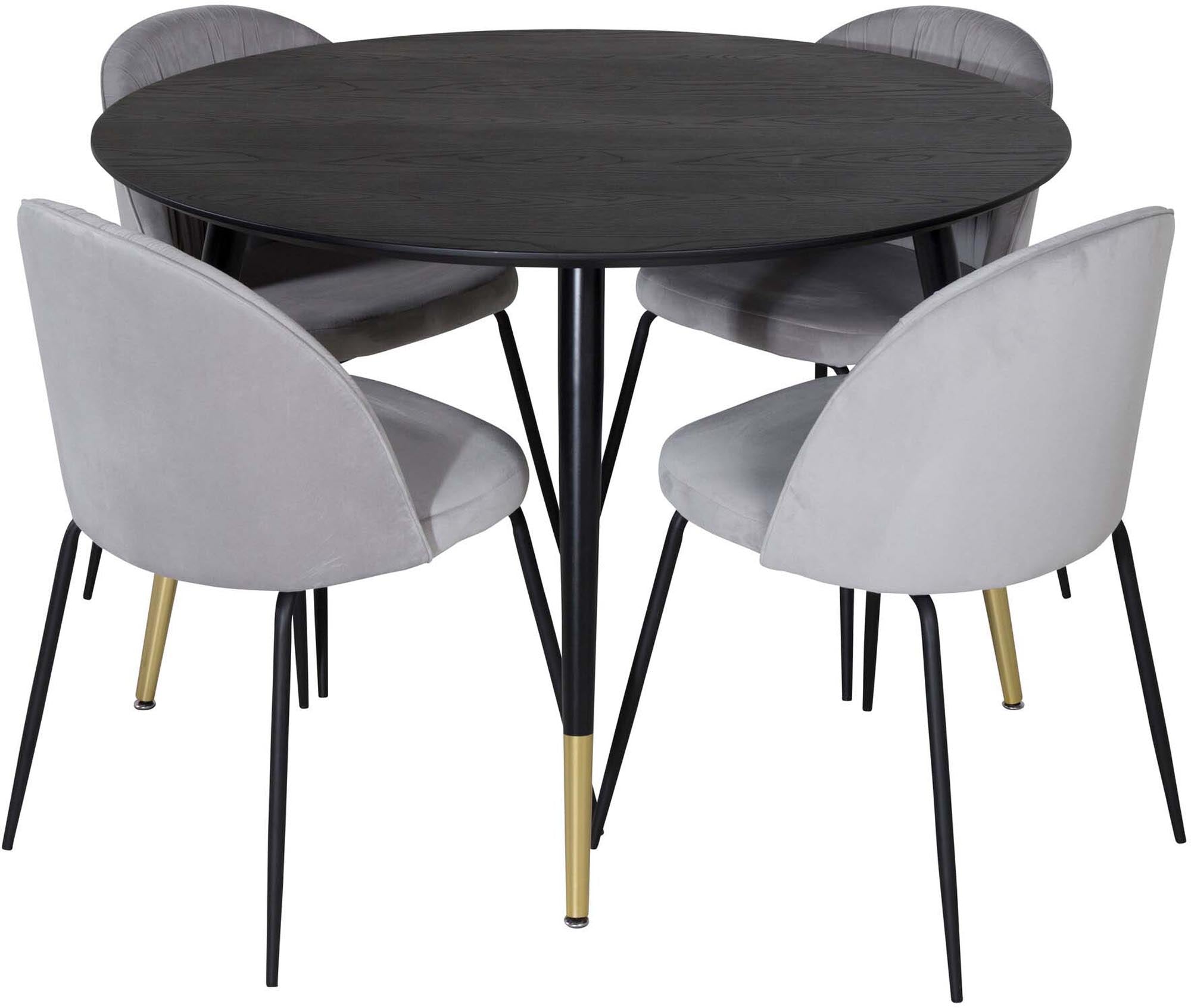 Dipp Esszimmerset + Wrinkles ⌀115cm/4St. in Schwarzgrau präsentiert im Onlineshop von KAQTU Design AG. Esszimmerset ist von Venture Home