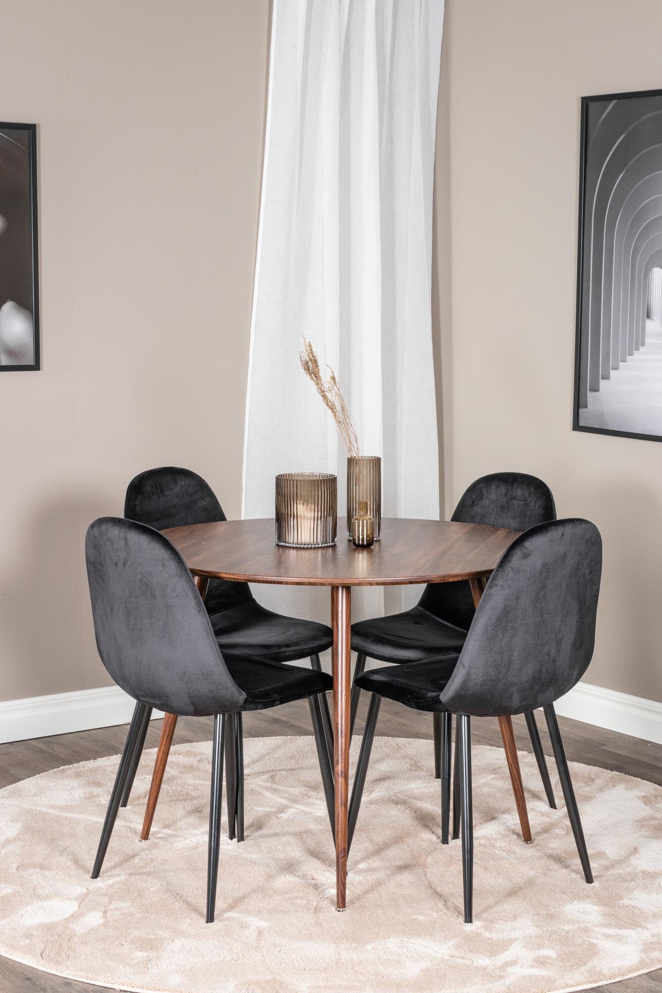 Plaza Esszimmerset + Polar ⌀100cm/4St. in Braun / Schwarz präsentiert im Onlineshop von KAQTU Design AG. Esszimmerset ist von Venture Home