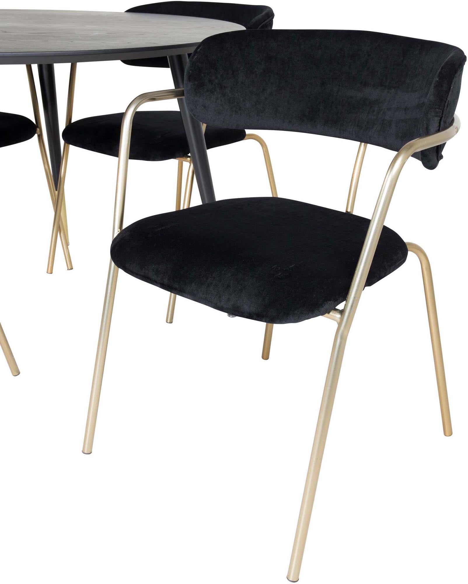 Modernes Dipp Esszimmerset von Venture Home: Stilvoller runder Tisch und luxuriöse Samtstühle für gesellige Momente und unvergessliche Abende.