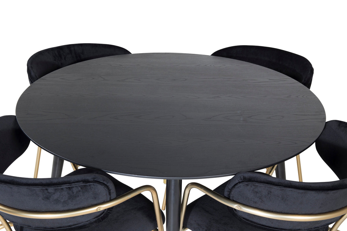 Dipp Esszimmerset + Arrow ⌀115cm/4St. in Schwarz / Gold präsentiert im Onlineshop von KAQTU Design AG. Esszimmerset ist von Venture Home