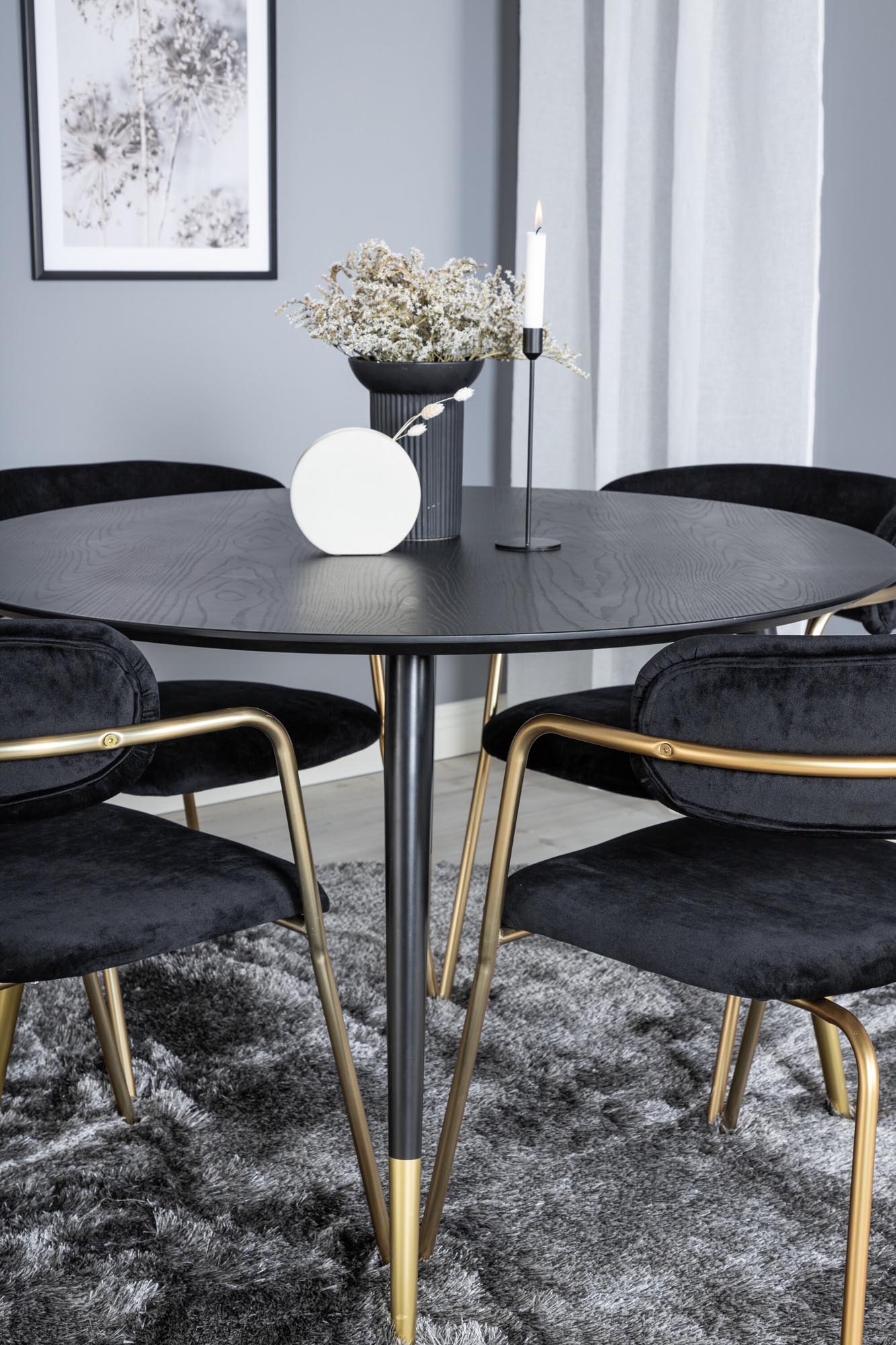 Dipp Esszimmerset + Arrow ⌀115cm/4St. in Schwarz / Gold präsentiert im Onlineshop von KAQTU Design AG. Esszimmerset ist von Venture Home