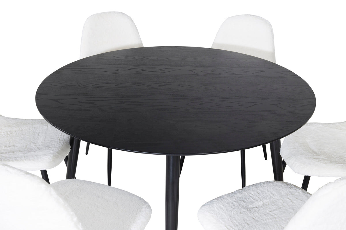 Dipp Esszimmerset + Polar Fluff ⌀115cm/6St. in Schwarz-Weiss präsentiert im Onlineshop von KAQTU Design AG. Esszimmerset ist von Venture Home