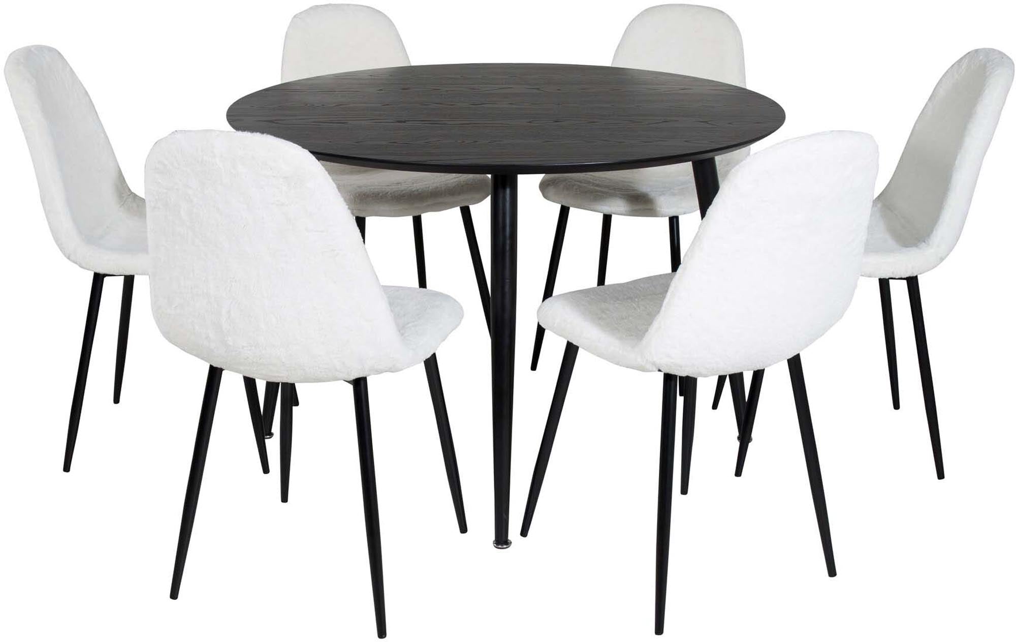 Modernes Esszimmerset: Dipp Tisch (⌀115cm) & 6 bequeme Polar-Stühle. Stilvoll, langlebig, ideal für gesellige Runden.