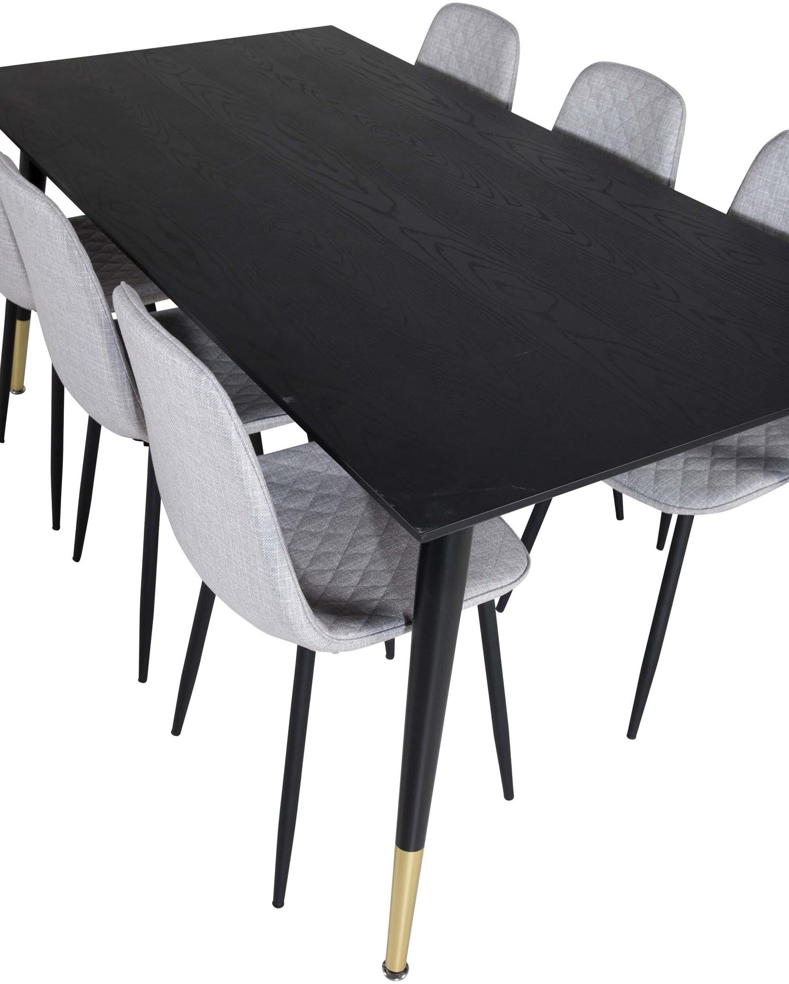 Erleben Sie modernes Wohndesign mit dem Dipp Esszimmerset von Venture Home: 180 cm Tisch und 6 luxuriöse Samtstühle für gesellige Anlässe.