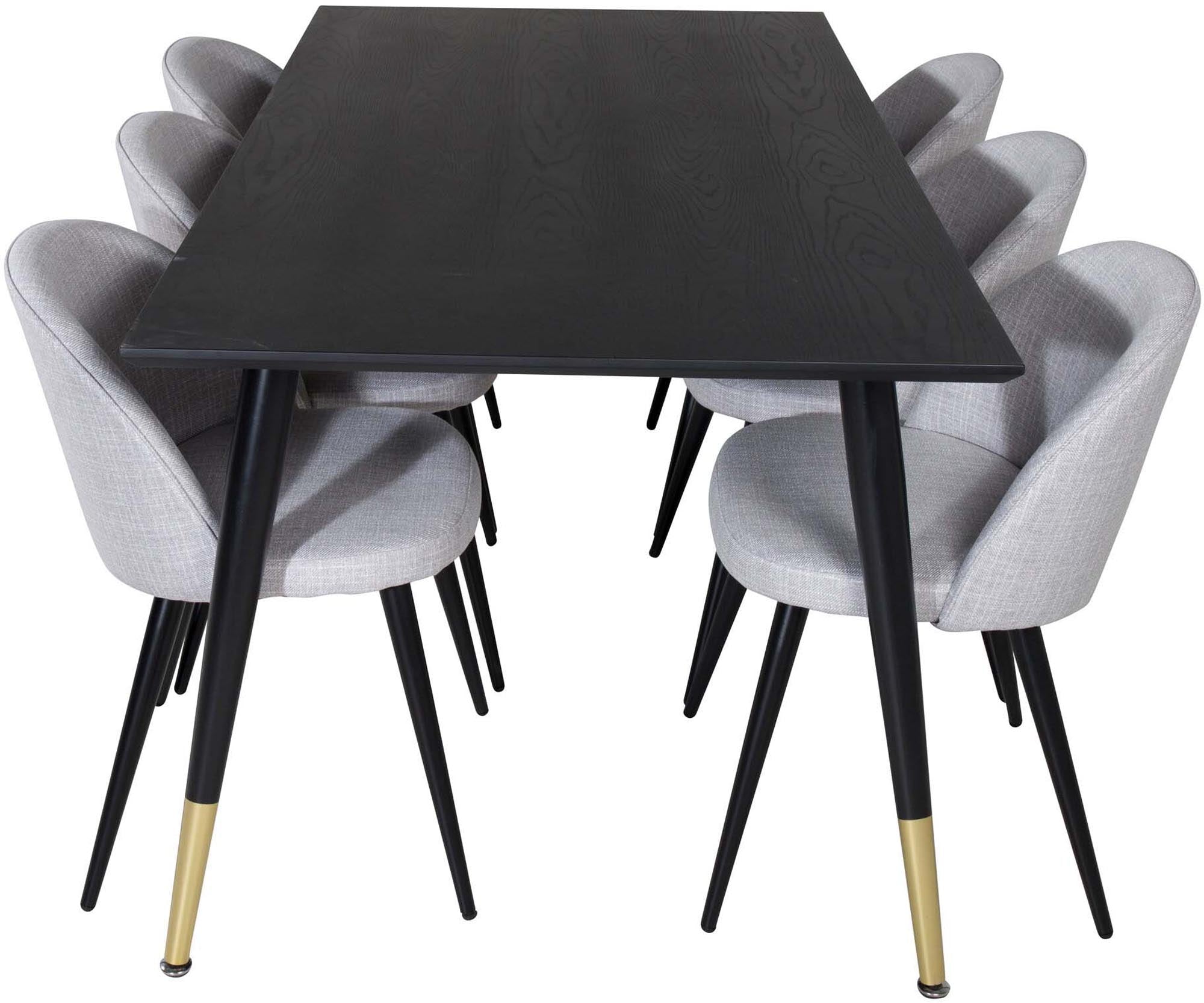 Dipp Esszimmerset + Velvet 180cm/6St. in Schwarz / Hellgrau präsentiert im Onlineshop von KAQTU Design AG. Esszimmerset ist von Venture Home