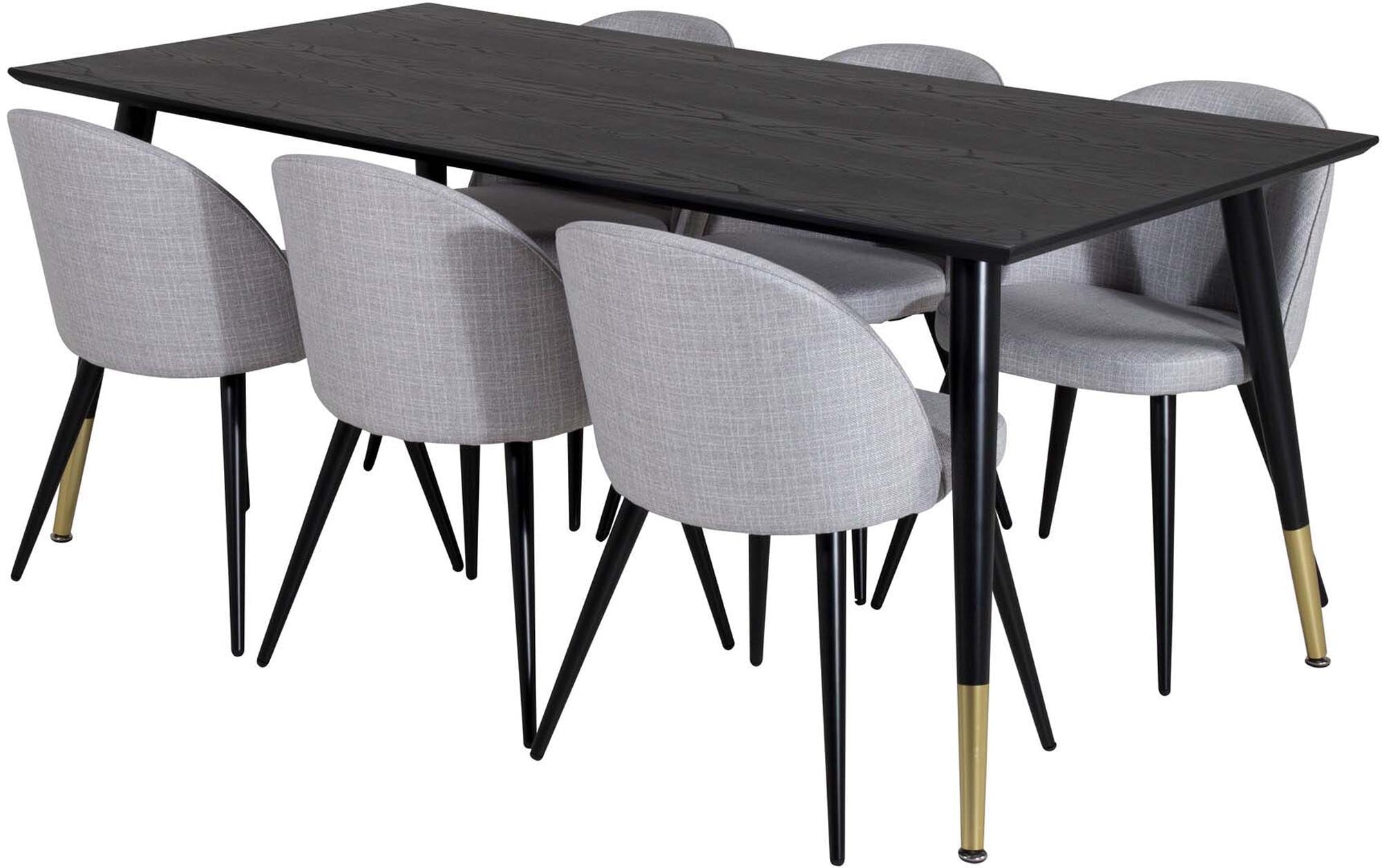 Dipp Esszimmerset + Velvet 180cm/6St. in Schwarz / Hellgrau präsentiert im Onlineshop von KAQTU Design AG. Esszimmerset ist von Venture Home