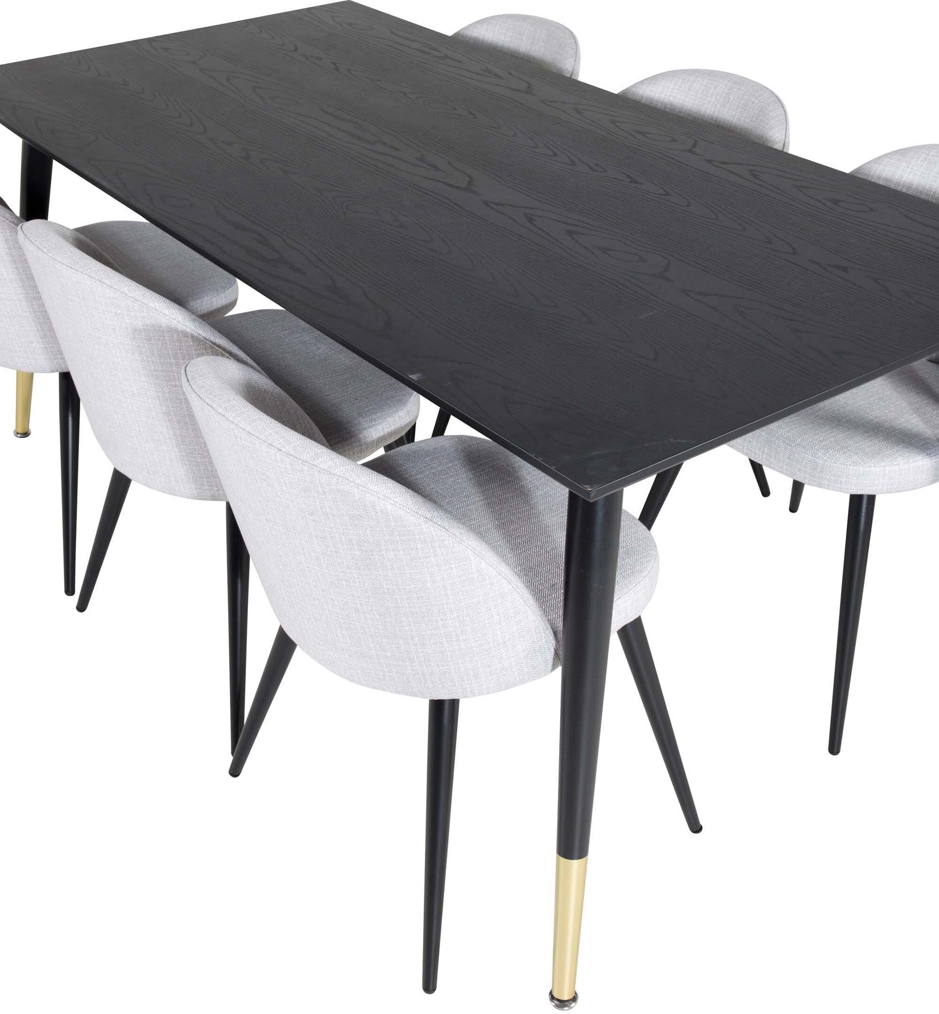 Stilvolles Esszimmerset von Venture Home: 180 cm Tisch und 6 luxuriöse Samtstühle für einladende Dinner und gemütliche Familienabende.