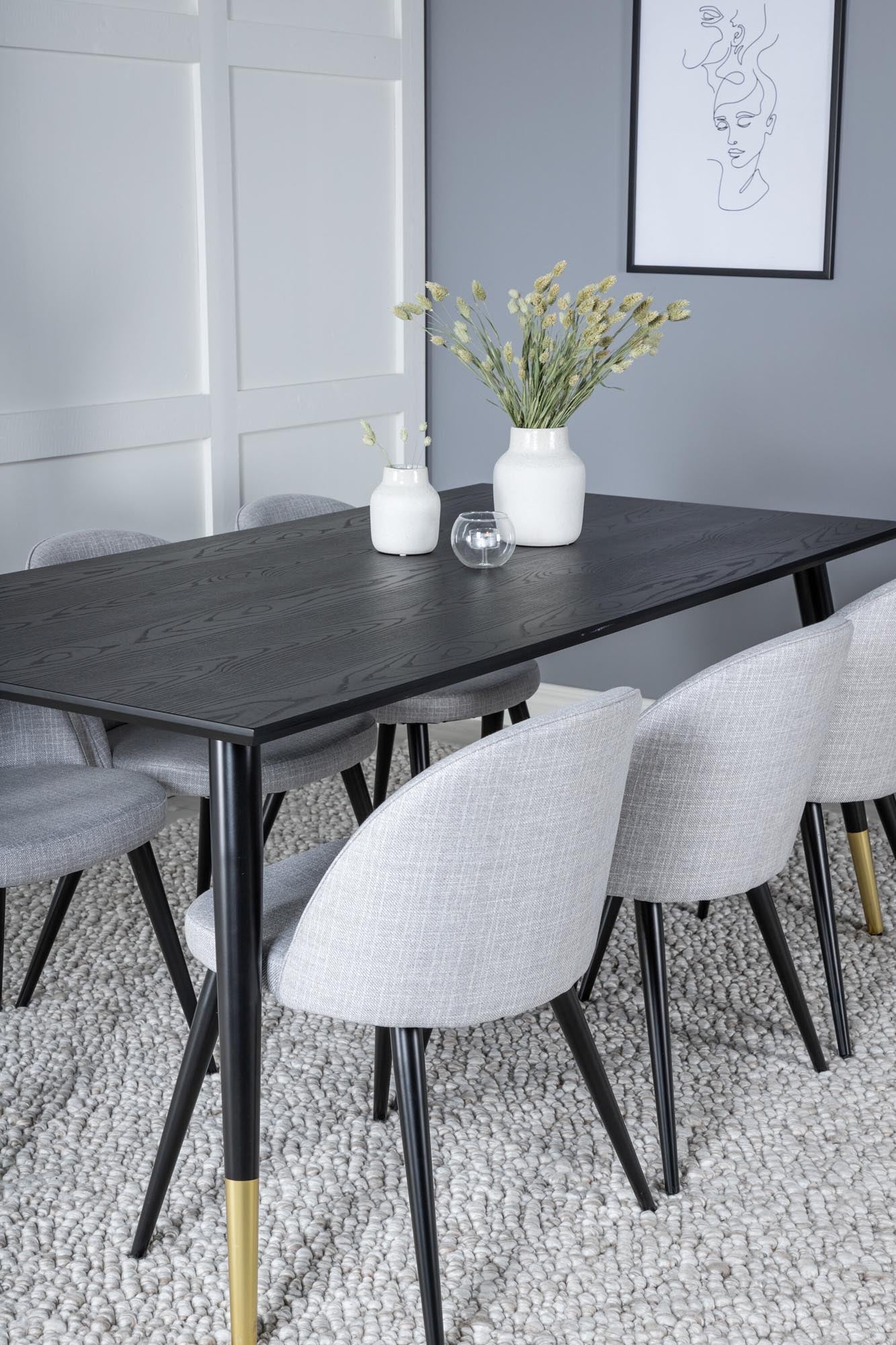 Dipp Esszimmerset + Velvet 180cm/6St. in Schwarz / Hellgrau präsentiert im Onlineshop von KAQTU Design AG. Esszimmerset ist von Venture Home