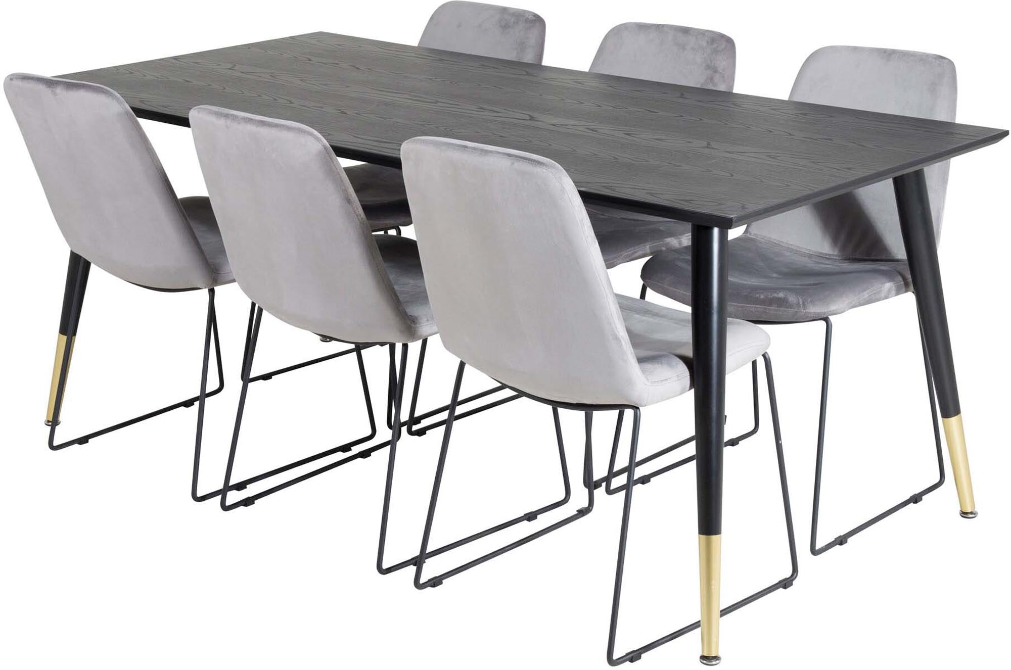 Elegantes Dipp Esszimmerset mit 180 cm Tisch und 6 Samtstühlen von Venture Home. Ideal für stilvolle Dinnerpartys und gemütliche Familienessen.