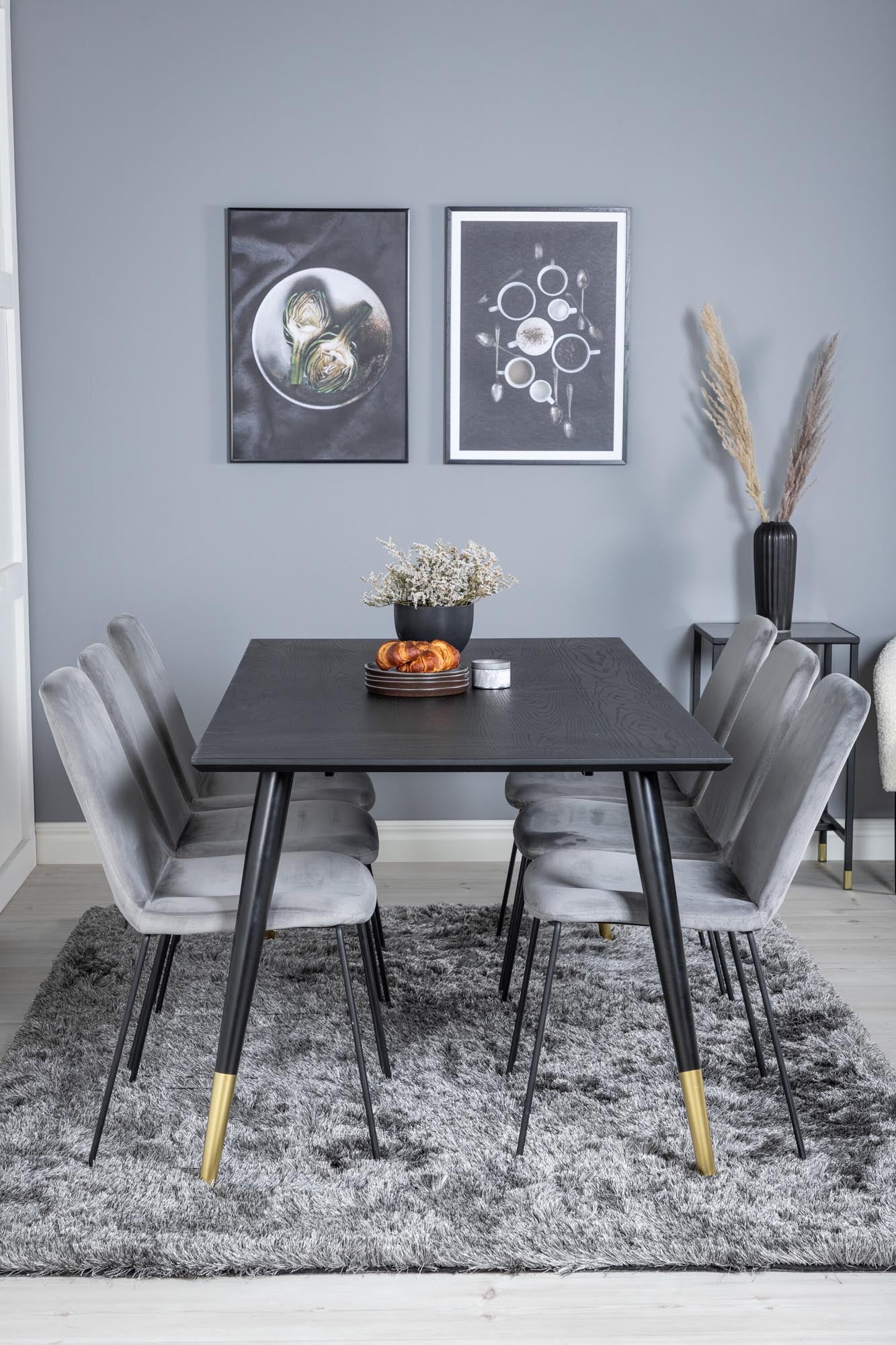 Dipp Esszimmerset + Muce 180cm/6St. in Schwarz / Gold präsentiert im Onlineshop von KAQTU Design AG. Esszimmerset ist von Venture Home