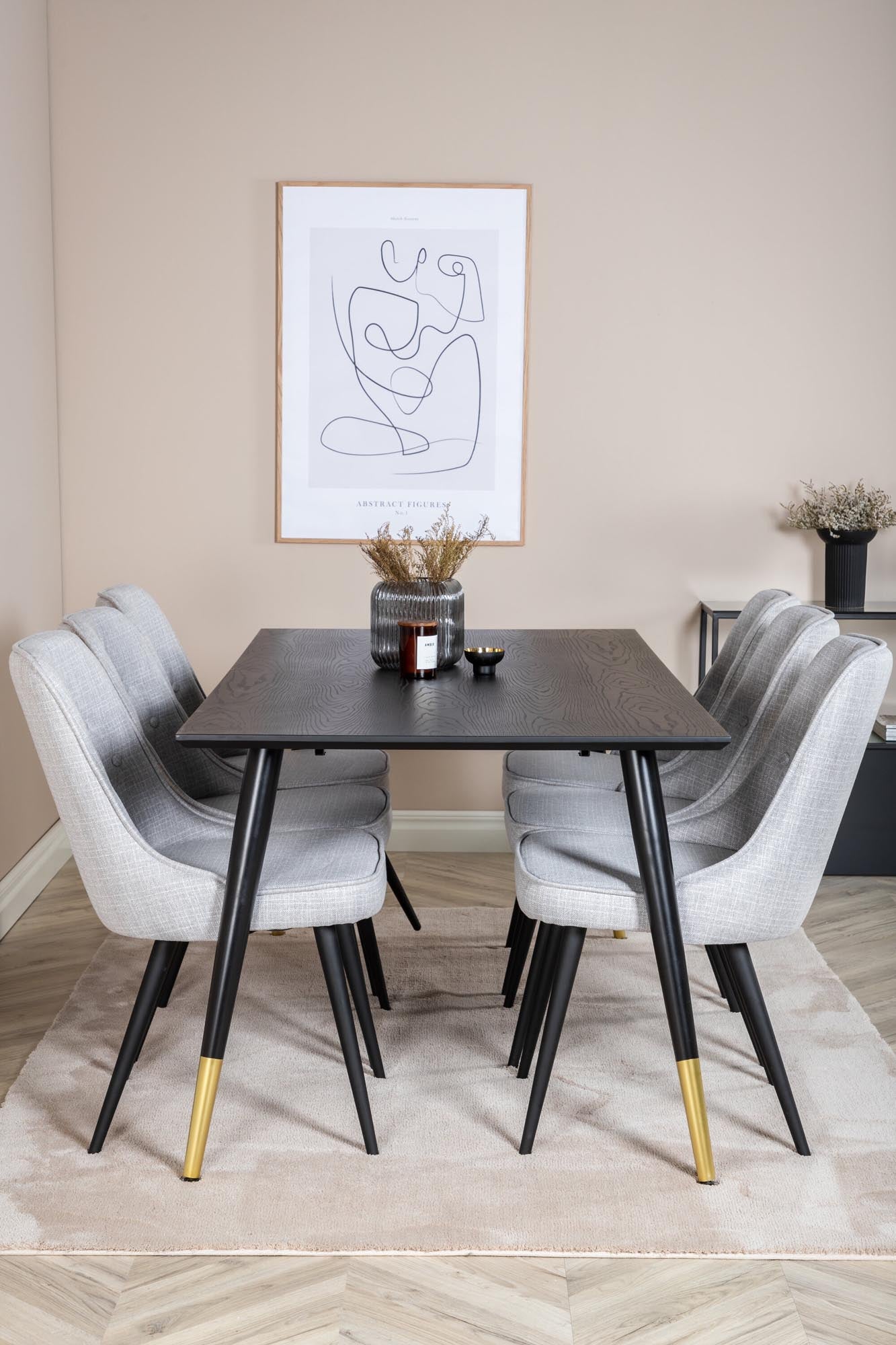 Dipp Esszimmerset + Velvet Deluxe 180cm/6St. in Schwarz / Hellgrau präsentiert im Onlineshop von KAQTU Design AG. Esszimmerset ist von Venture Home