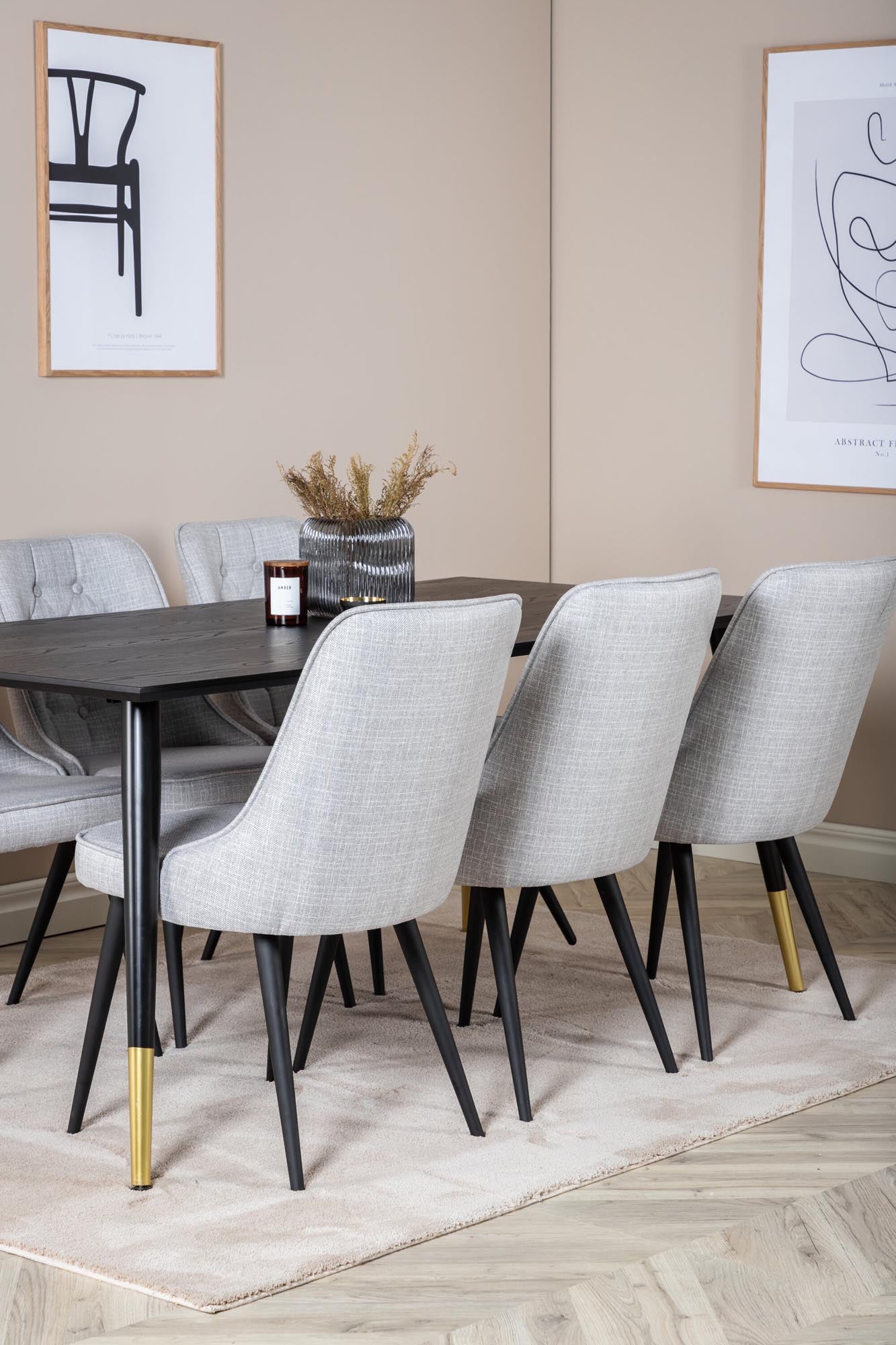 Dipp Esszimmerset + Velvet Deluxe 180cm/6St. in Schwarz / Hellgrau präsentiert im Onlineshop von KAQTU Design AG. Esszimmerset ist von Venture Home