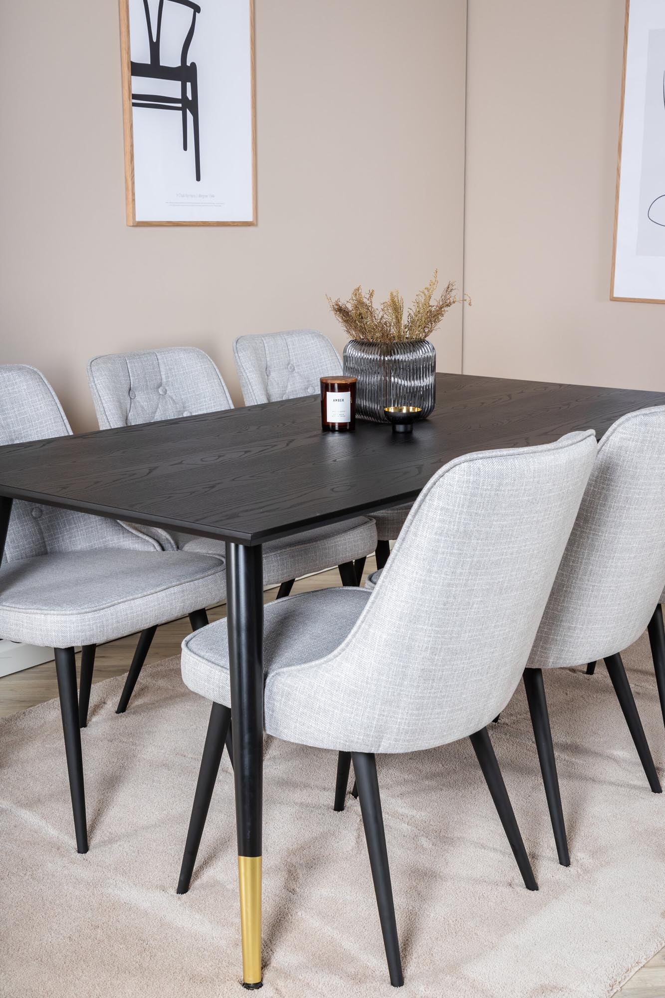 Dipp Esszimmerset + Velvet Deluxe 180cm/6St. in Schwarz / Hellgrau präsentiert im Onlineshop von KAQTU Design AG. Esszimmerset ist von Venture Home