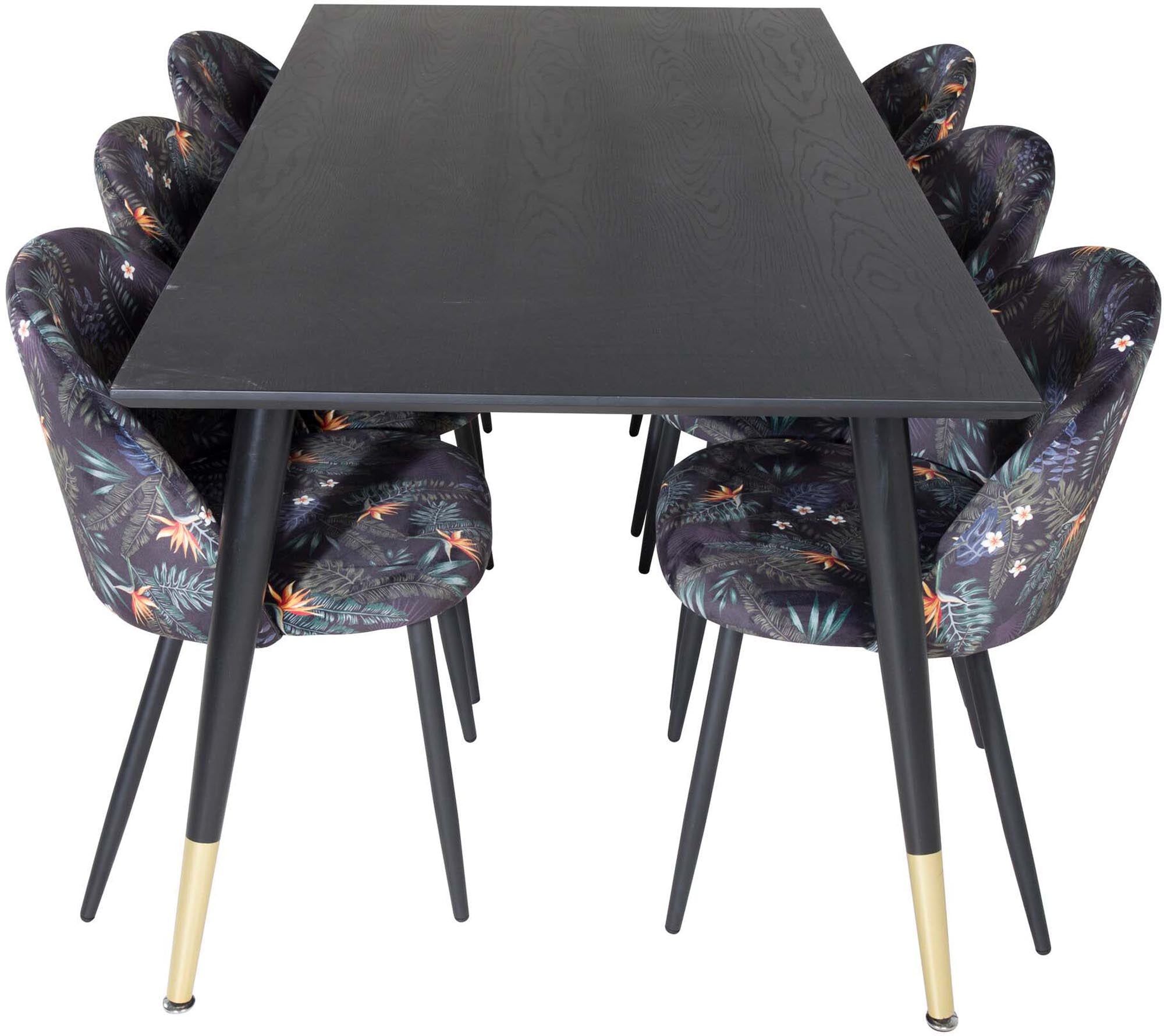 Dipp Esszimmerset + Velvet 180cm/6St. in Schwarz / Blumen präsentiert im Onlineshop von KAQTU Design AG. Esszimmerset ist von Venture Home