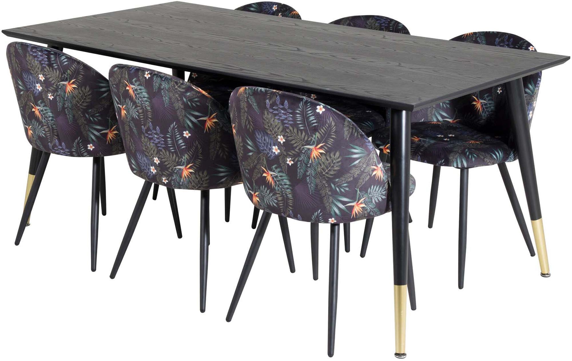 Dipp Esszimmerset + Velvet 180cm/6St. in Schwarz / Blumen präsentiert im Onlineshop von KAQTU Design AG. Esszimmerset ist von Venture Home