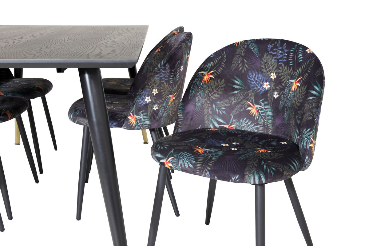 Dipp Esszimmerset + Velvet 180cm/6St. in Schwarz / Blumen präsentiert im Onlineshop von KAQTU Design AG. Esszimmerset ist von Venture Home
