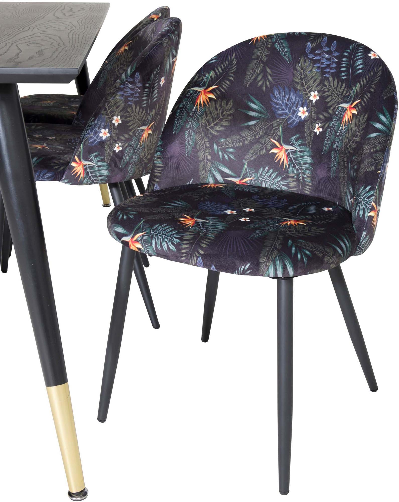 Dipp Esszimmerset + Velvet 180cm/6St. in Schwarz / Blumen präsentiert im Onlineshop von KAQTU Design AG. Esszimmerset ist von Venture Home