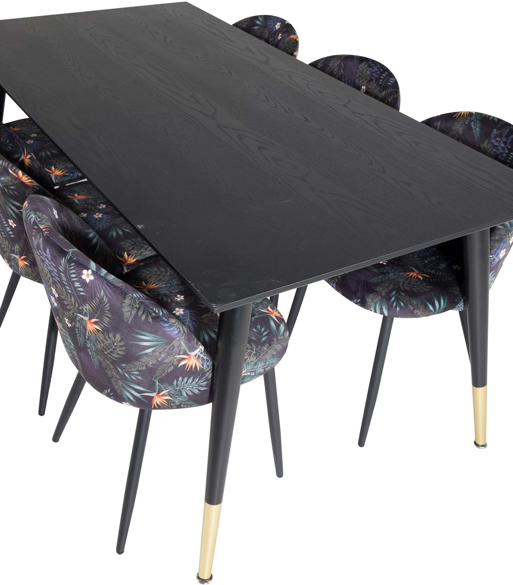 Dipp Esszimmerset + Velvet 180cm/6St. in Schwarz / Blumen präsentiert im Onlineshop von KAQTU Design AG. Esszimmerset ist von Venture Home